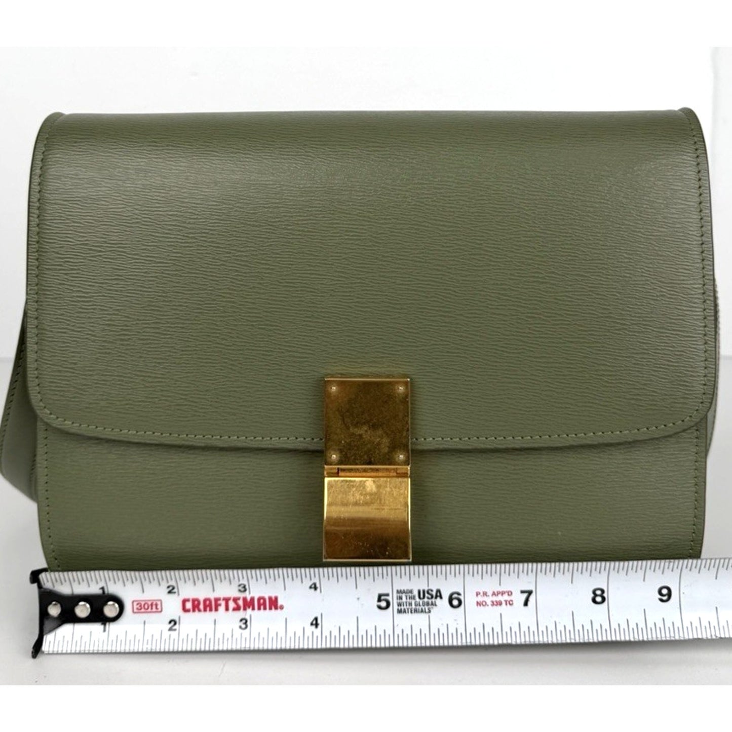 Celine Classic Box Flap Medium Bag in Light Khaki Liege Calfskin Leather S