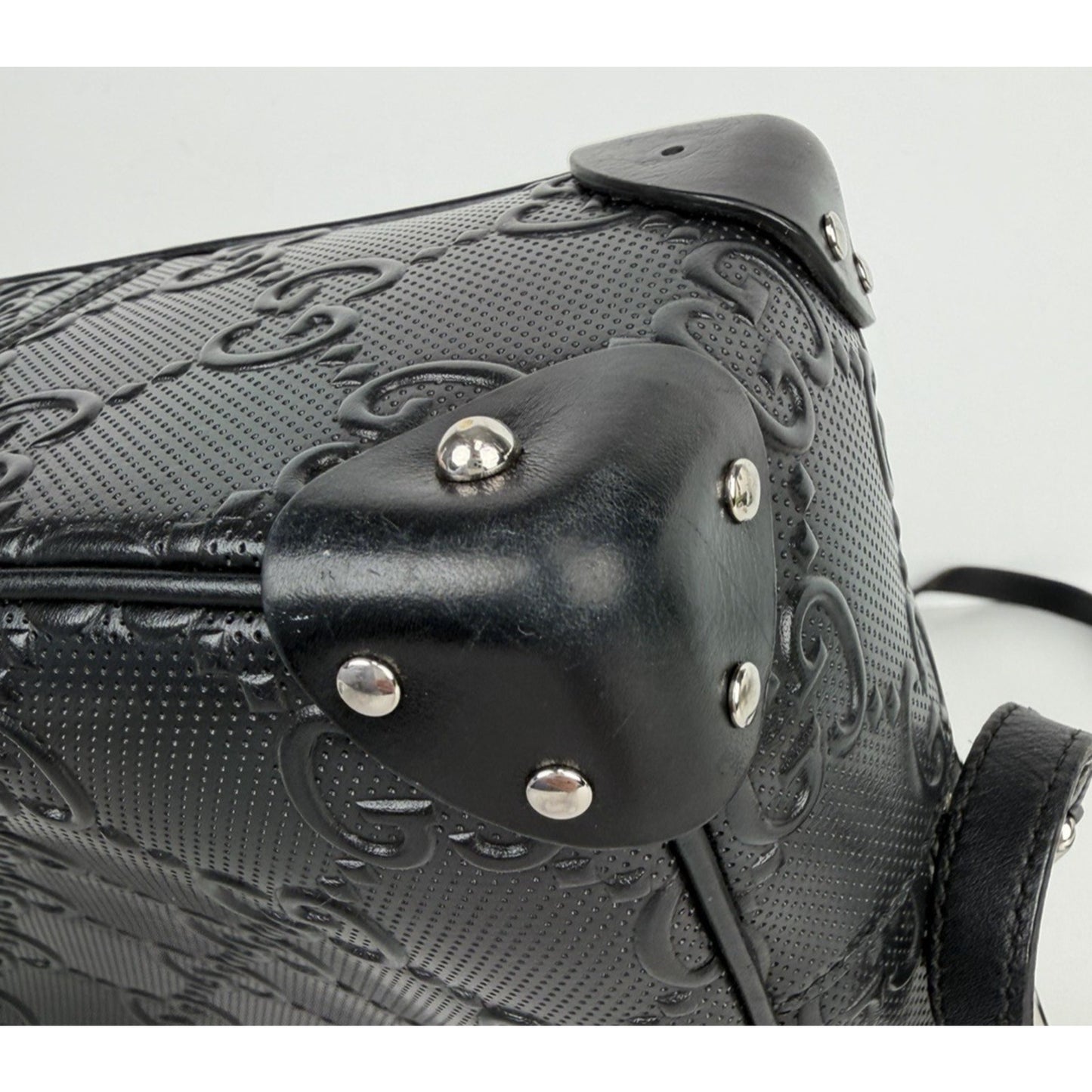 Gucci GG Embossed Leather Shoulder Bag Small in Black Perforated Leather S19