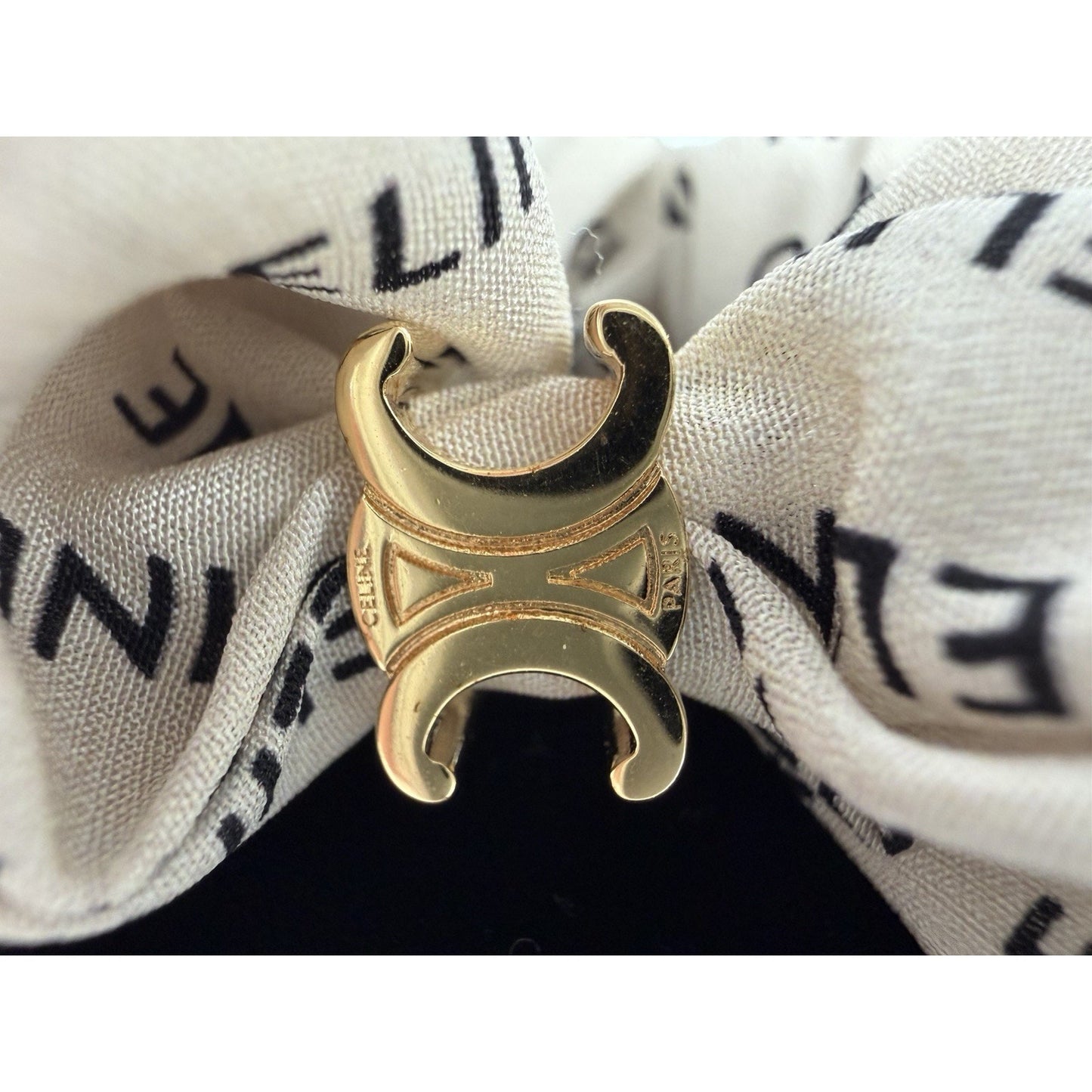 Celine Rayure Scrunchie in Silk and Brass with a Gold Finish