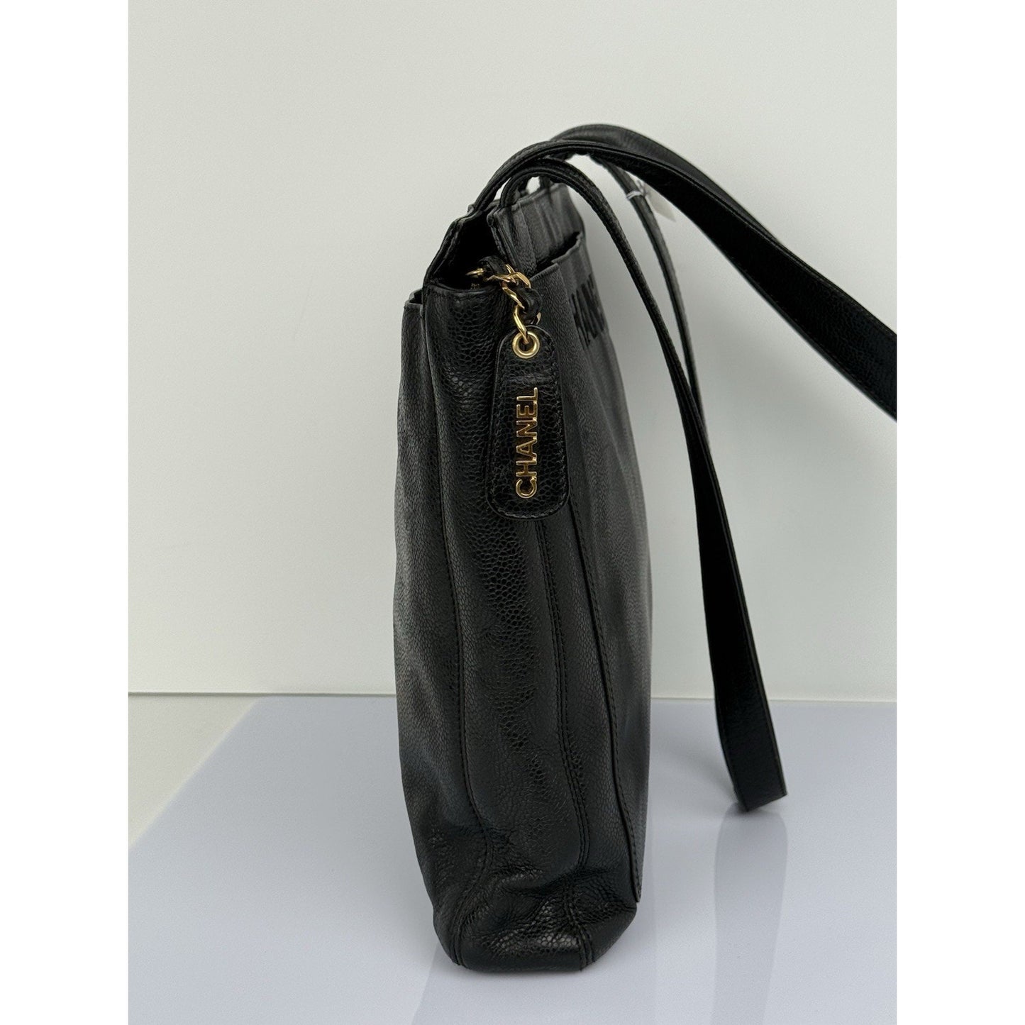 CHANEL Tote Bag Grained Calfskin Black Gold Hardware