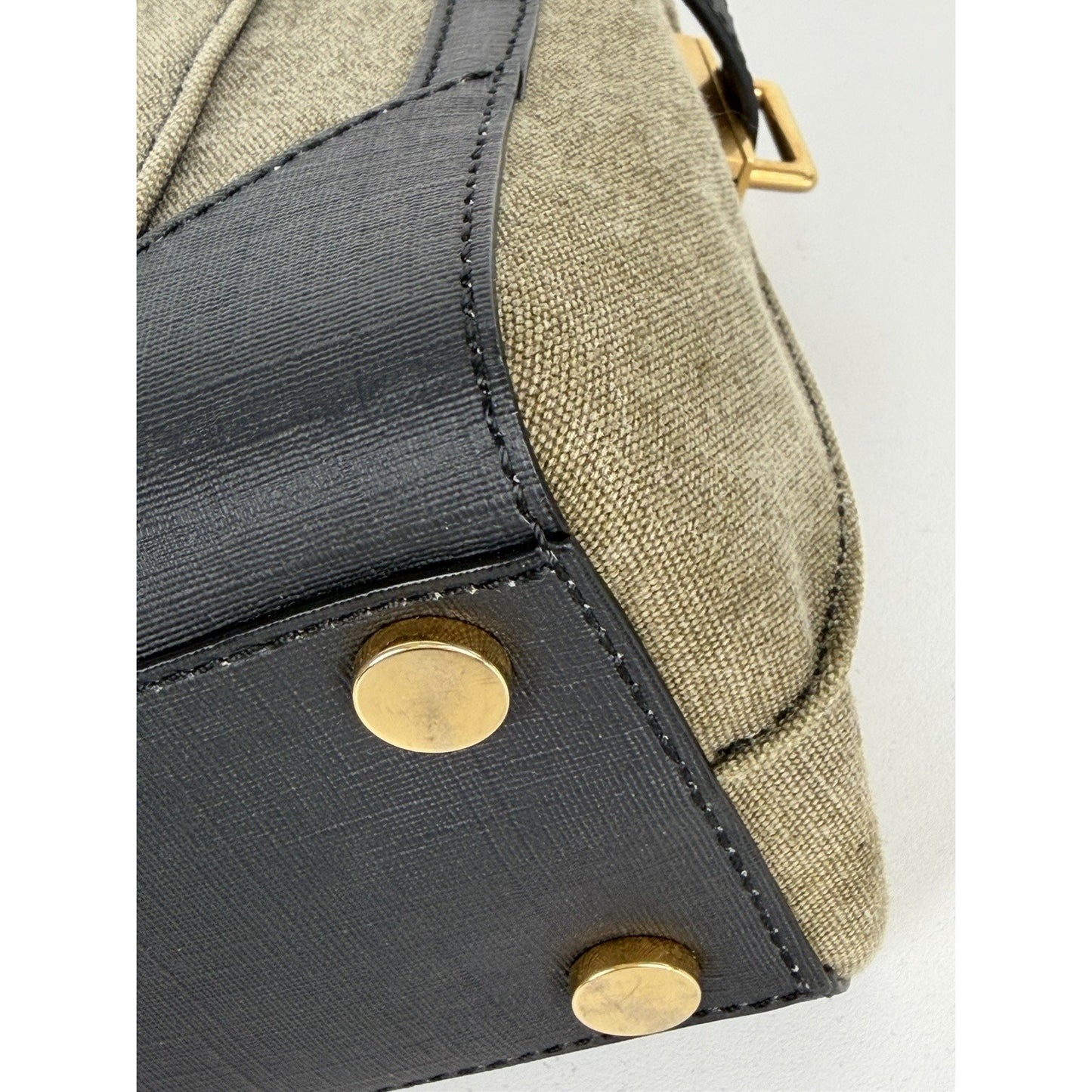 Balmain B-Buzz 23 Bag in Khaki Canvas & Black Leather with Gold-Tone Hardware S4
