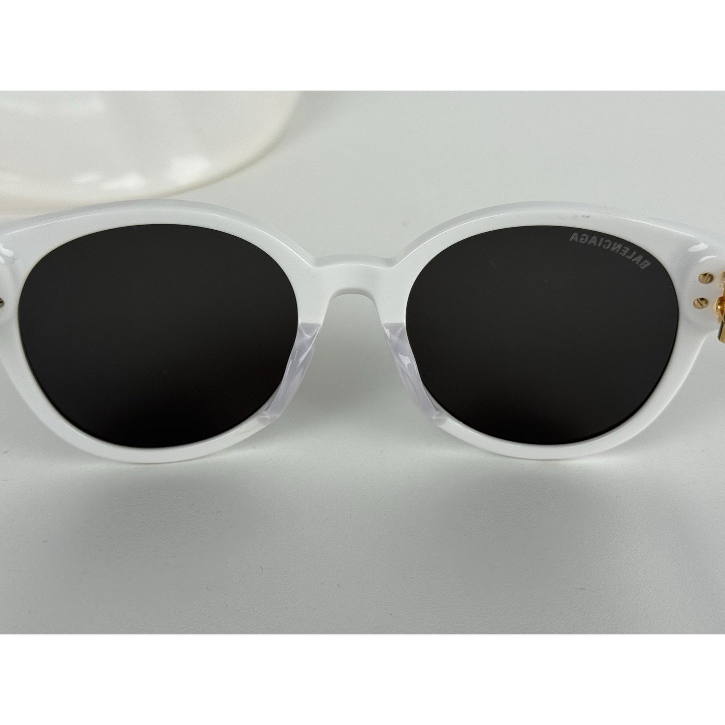 Balenciaga Sunglasses 55mm XL White Frame Gold hardware Black Lenses