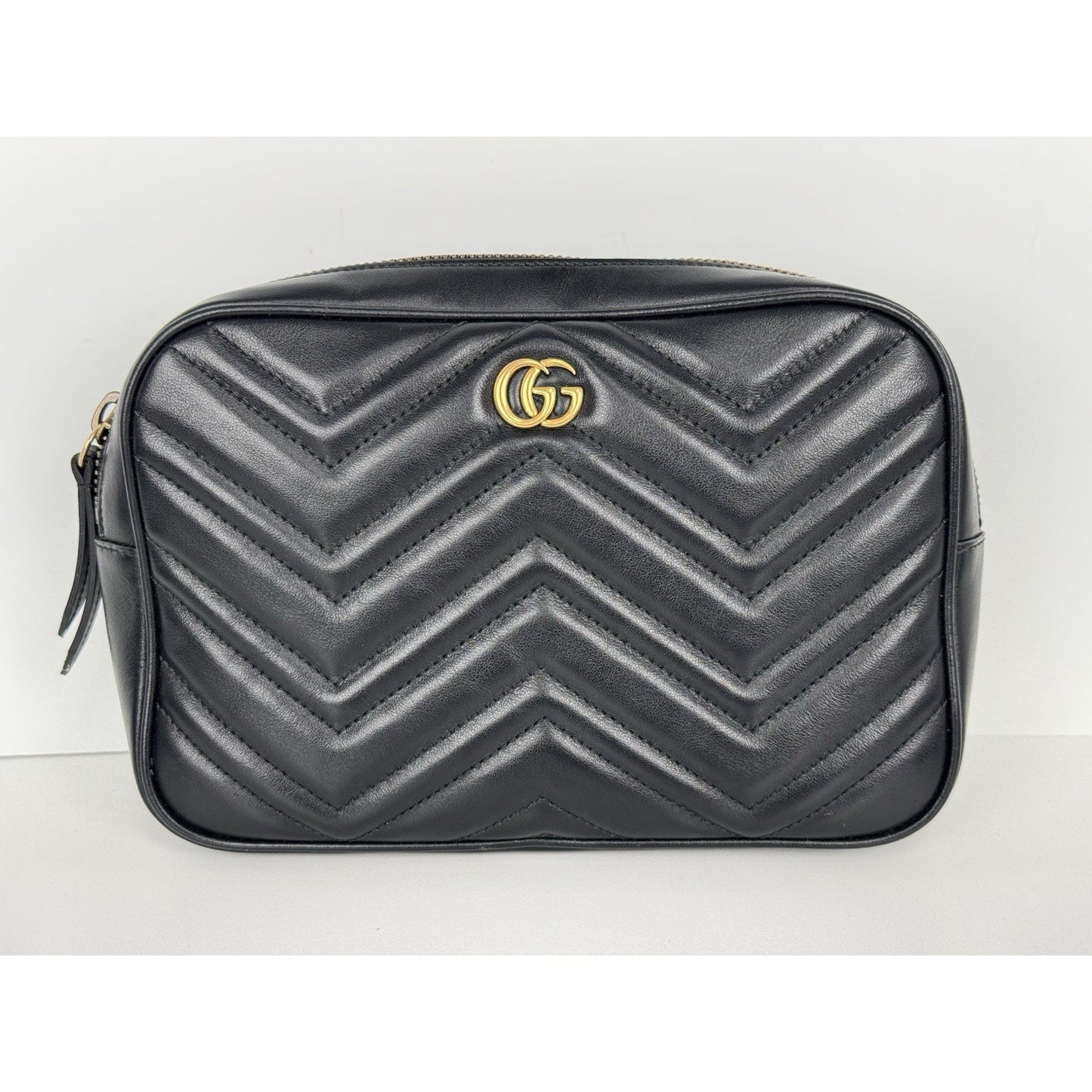 GUCCI Calfskin Matelasse Mens GG Marmont Belt Bag 80 32 Black C-2