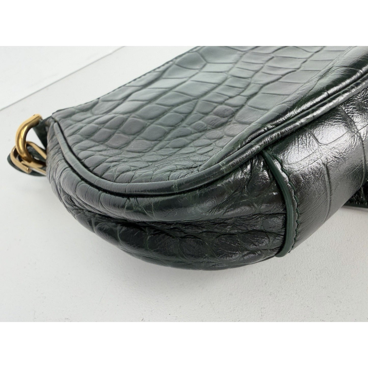 Balenciaga Le Cagole Mini Shoulder Bag in Dark Green Croc-Embossed Leather S-01