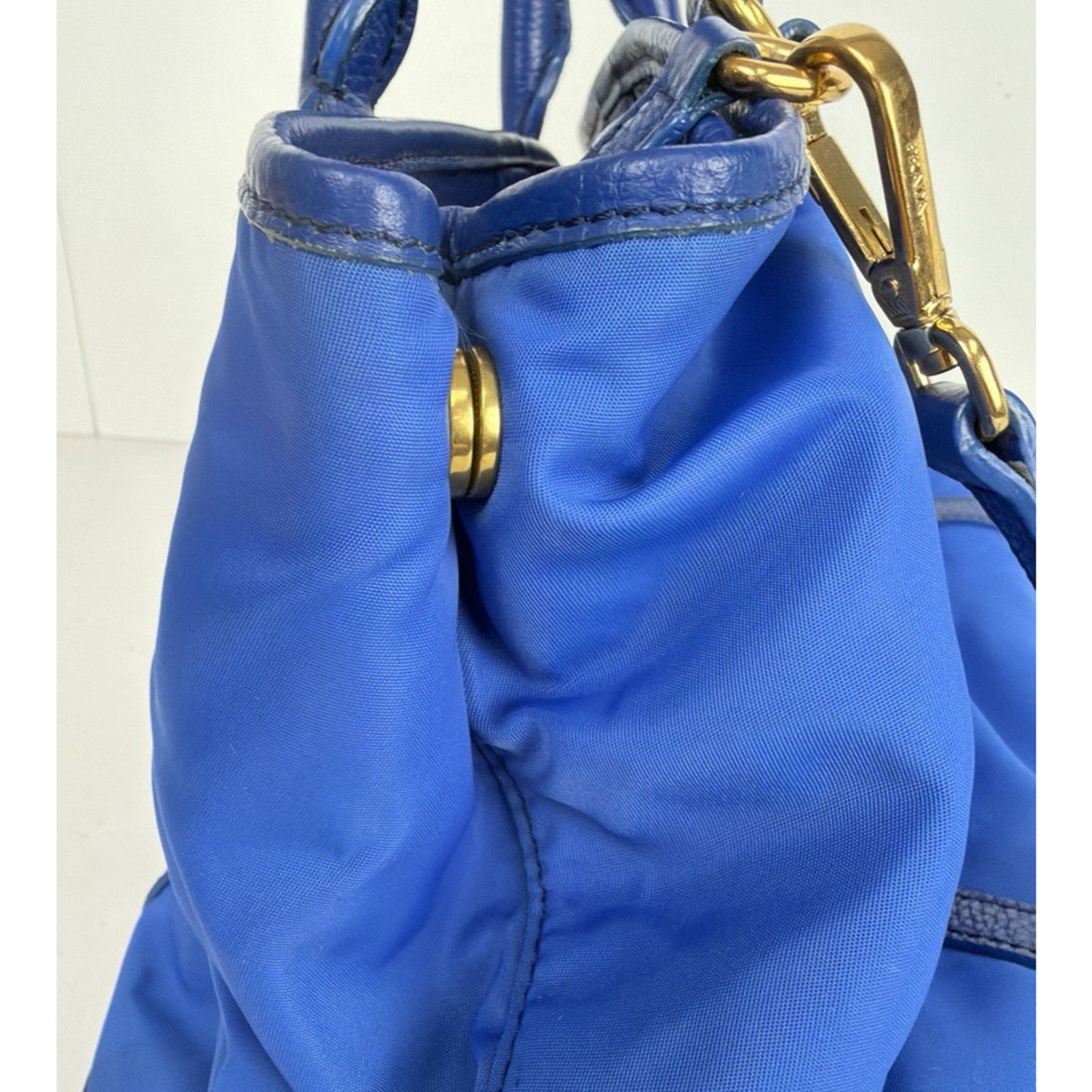 Prada Tessuto Convertible Small Tote Shoulder Bag in Blue Nylon&Saffiano S10