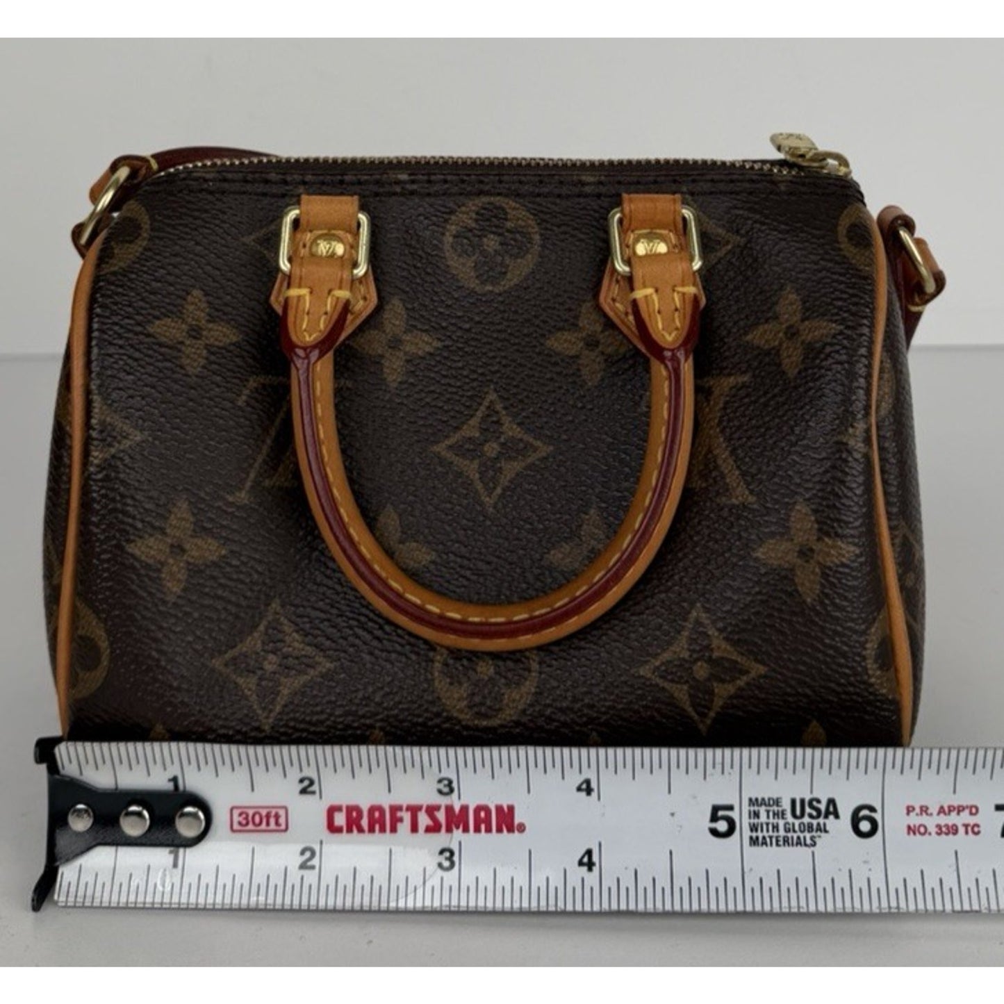 Louis Vuitton Nano Speedy Handbag in Brown Coated Canvas Crossbody 2019 B5