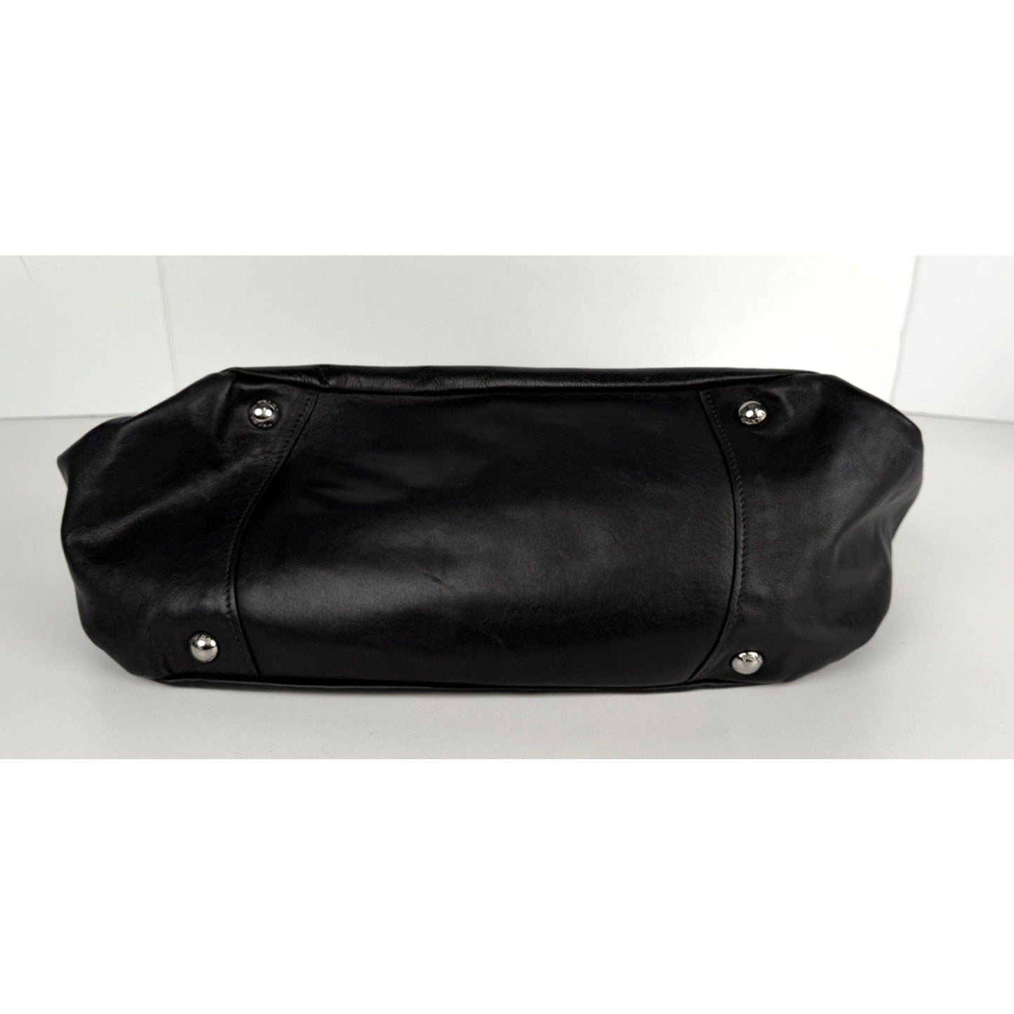 Prada Buckle L Bowler Two-Way Shoulder Bag in Black Soft Calfskin Leather S-07
