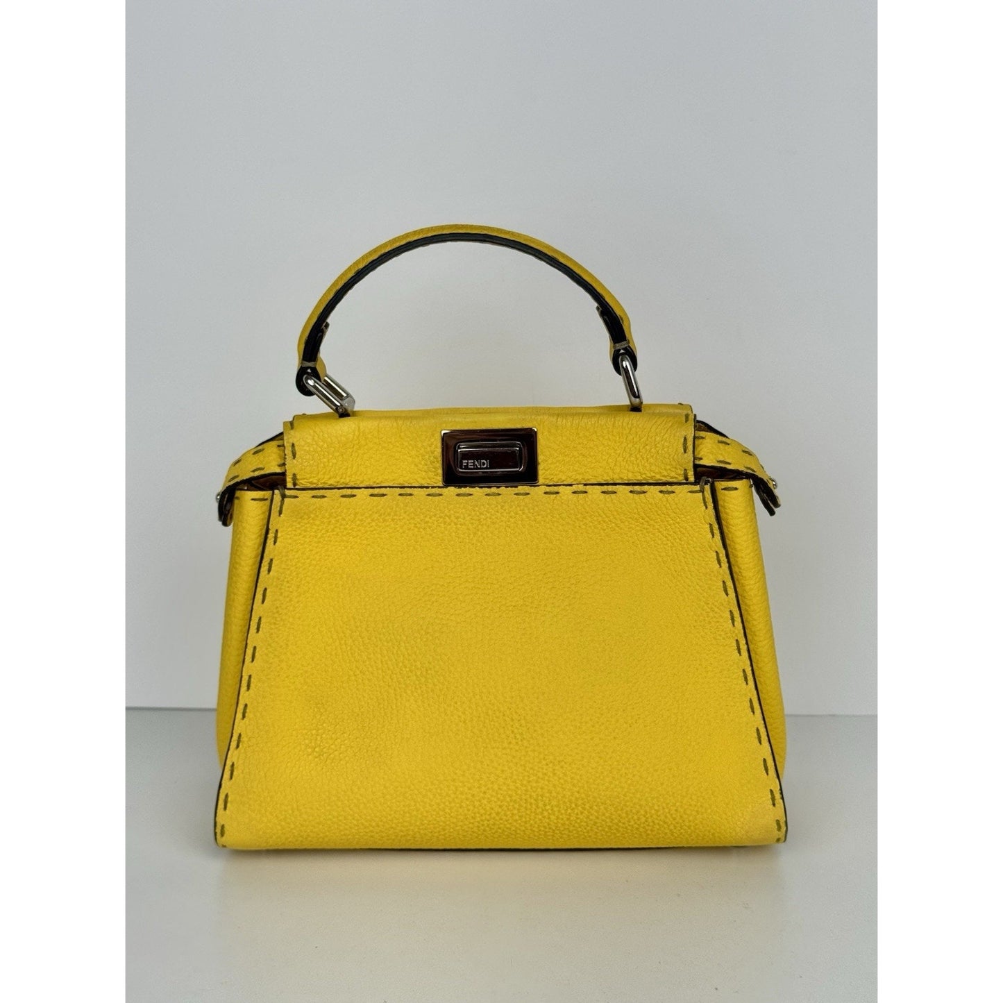 Fendi Peekaboo Mini Bag Yellow Leather Silver Hardware B-9