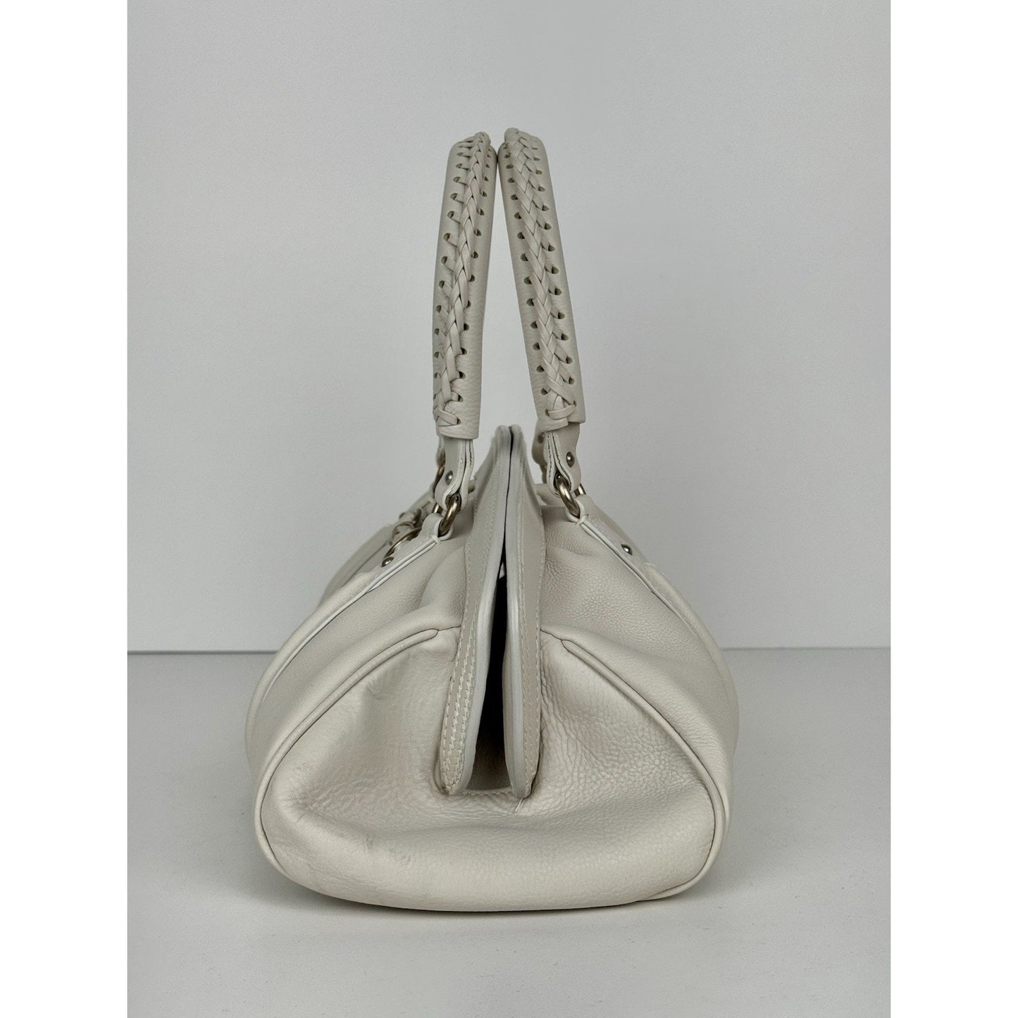 Christian Dior My Dior Frame Satchel White Leather Silver Hardware