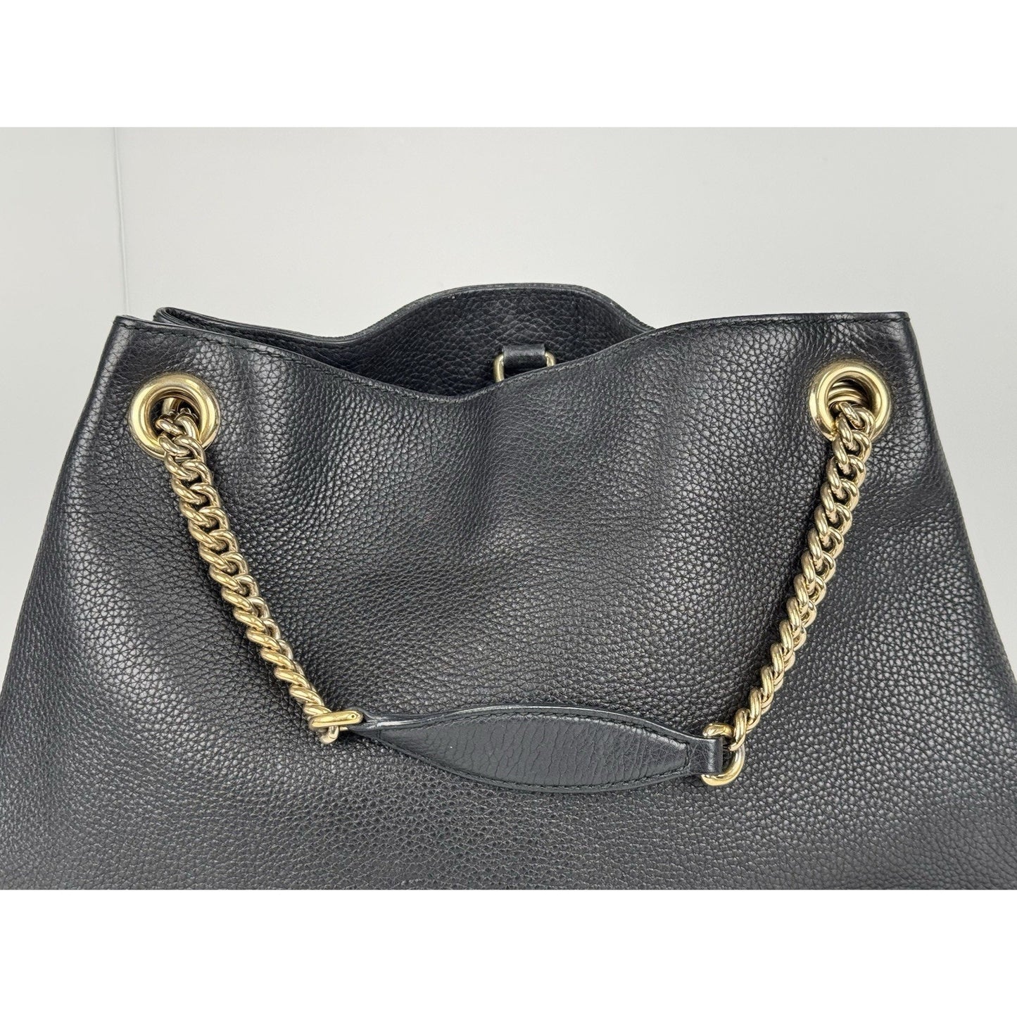 Gucci Soho Black Pebbled Leather Chain Tote Bag C-7
