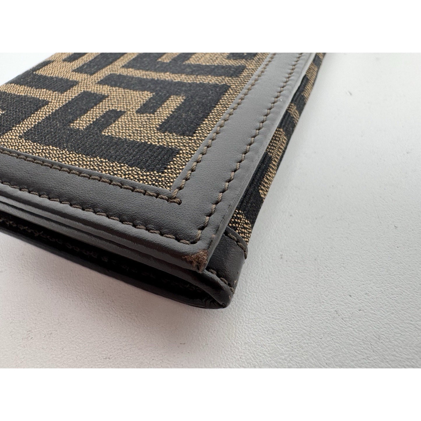 Fendi Zucca Long Vintage Wallet in Brown FF Monogram Canvas with Leather Trim K2