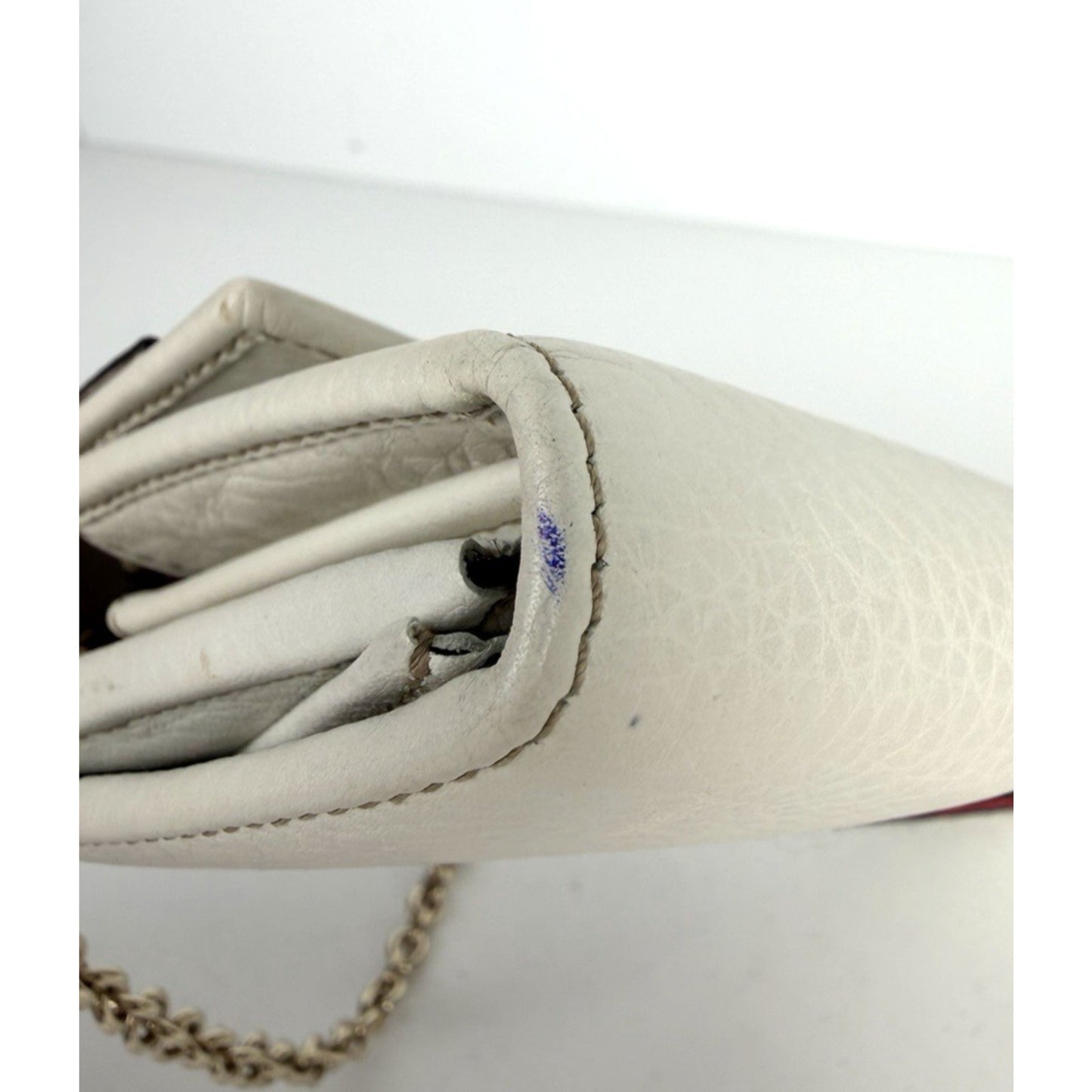 Gucci Horsebit Chain Clutch Web Wallet in White Leather Gold-Tone Hardware