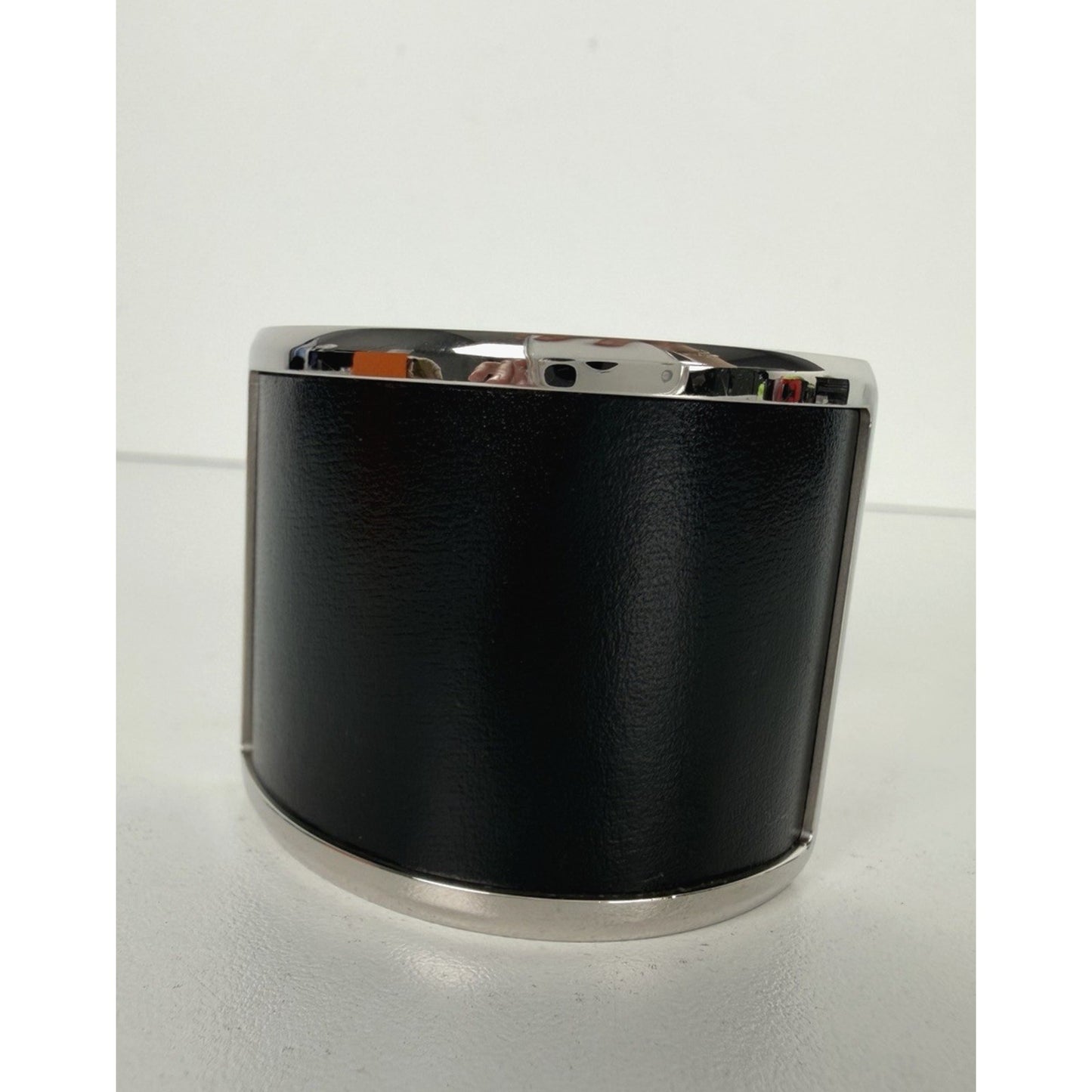 Hermes Olympe Cuff Bracelet in Black Leather and Palladium Plated Metal