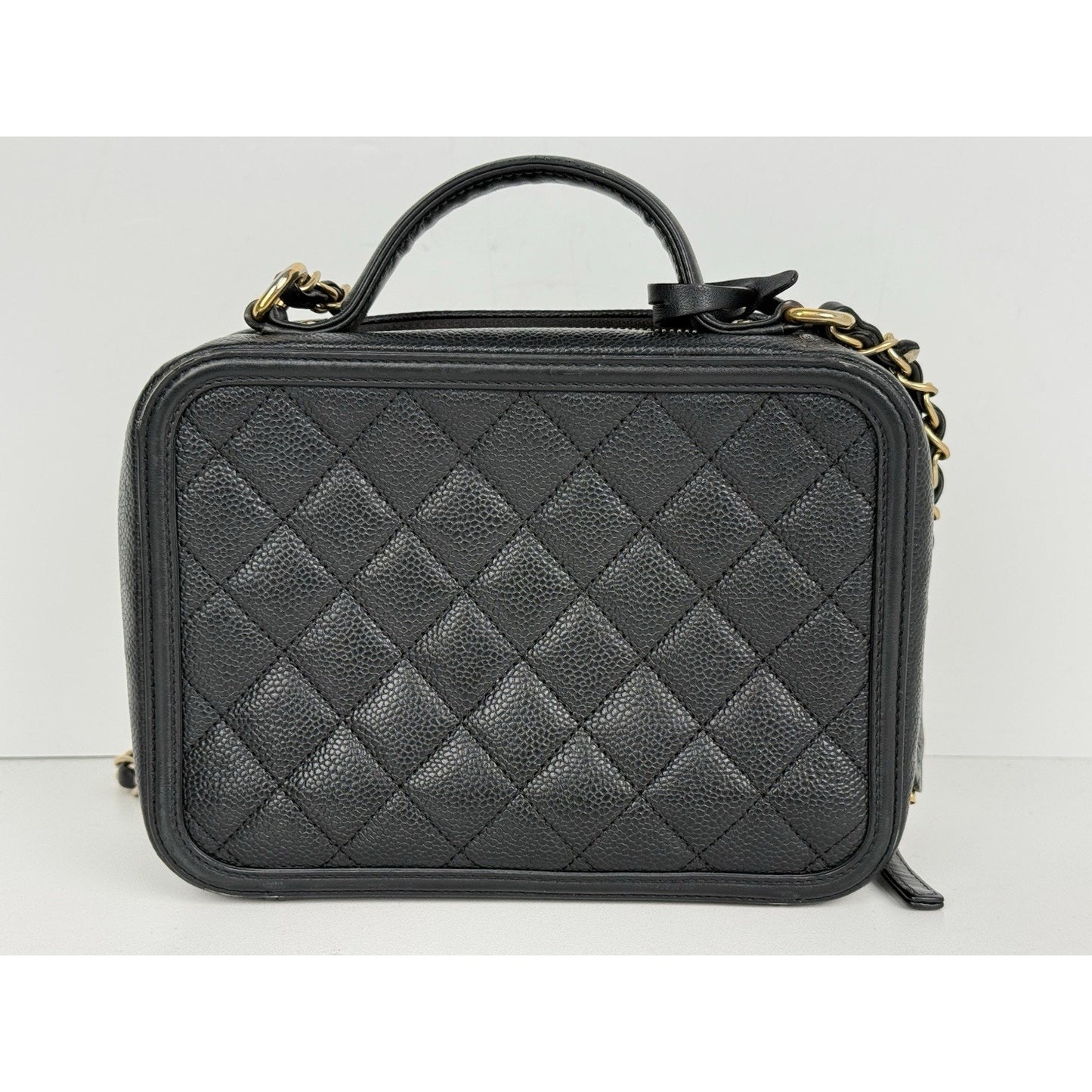 Chanel Caviar Quilted Small CC Filigree Vanity Case Black B-5