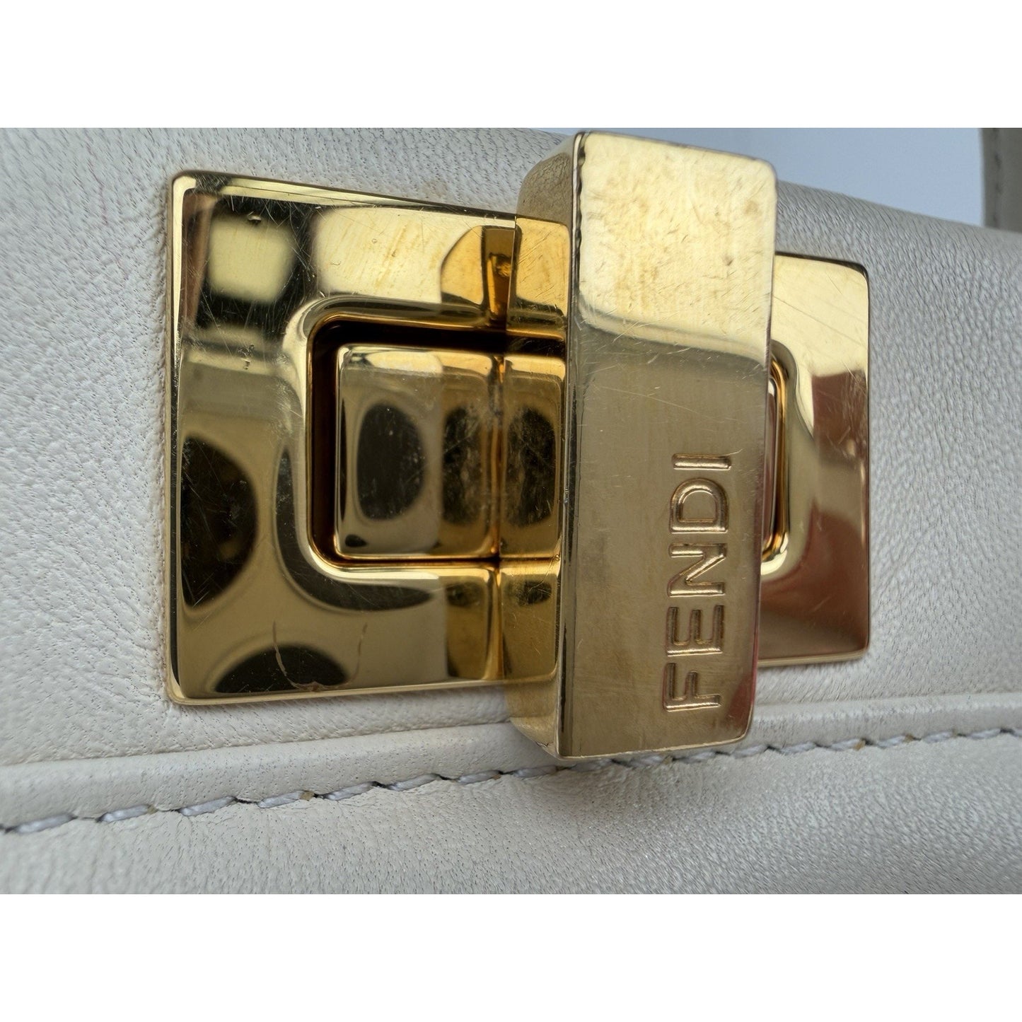Fendi Nappa Rosebud Mini Peekaboo Iconic Satchel in White Lambskin Leather S09