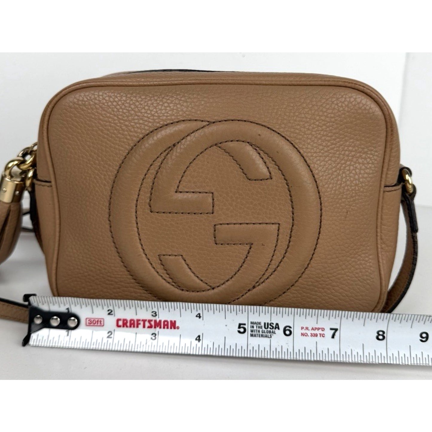 Soho Disco Small Bag in Light Brown Leather Crossbody Champagne Hardware S