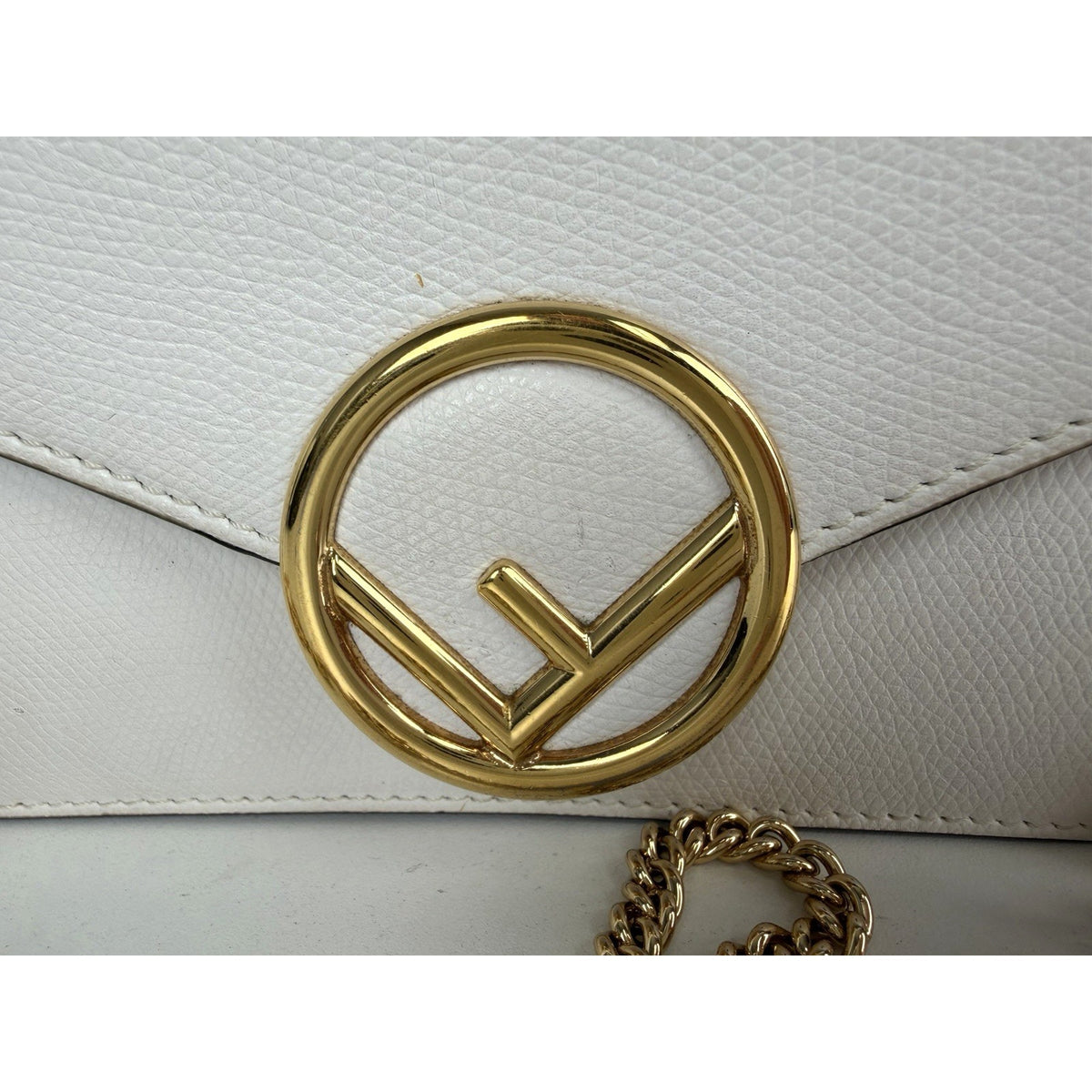 Fendi F is Fendi Envelope Wallet on Chain Crossbody Bag in White Leather S-08