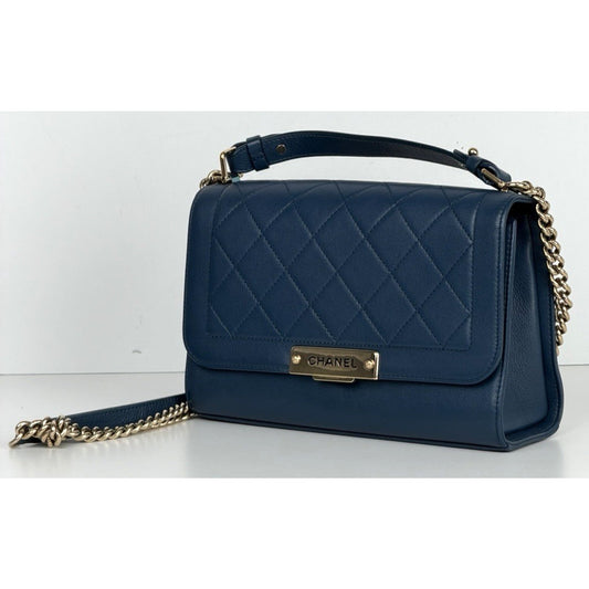Chanel Label Click Flap Medium Shoulder Bag in Blue Quilted Calfskin 2017 E-5