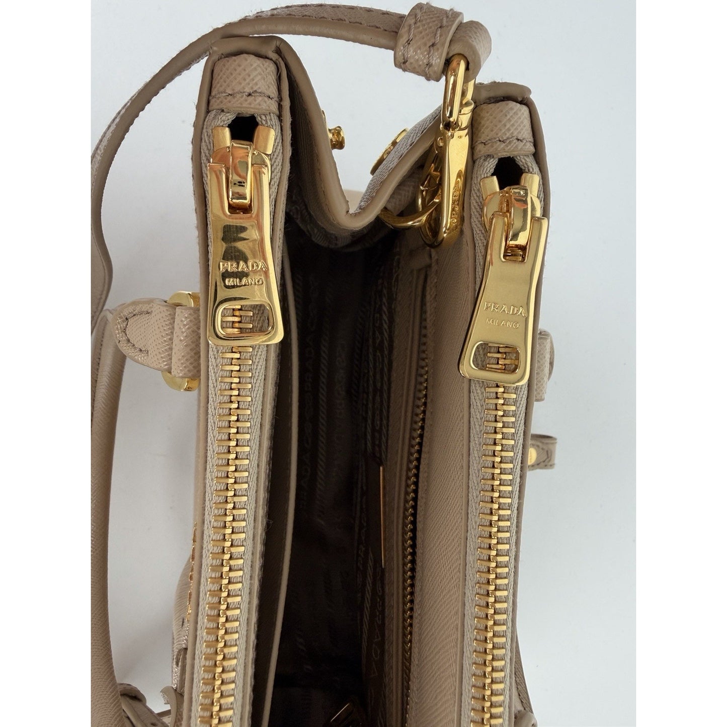 Prada Galleria Small Top Handle Bag in Beige Saffiano Leather C-9