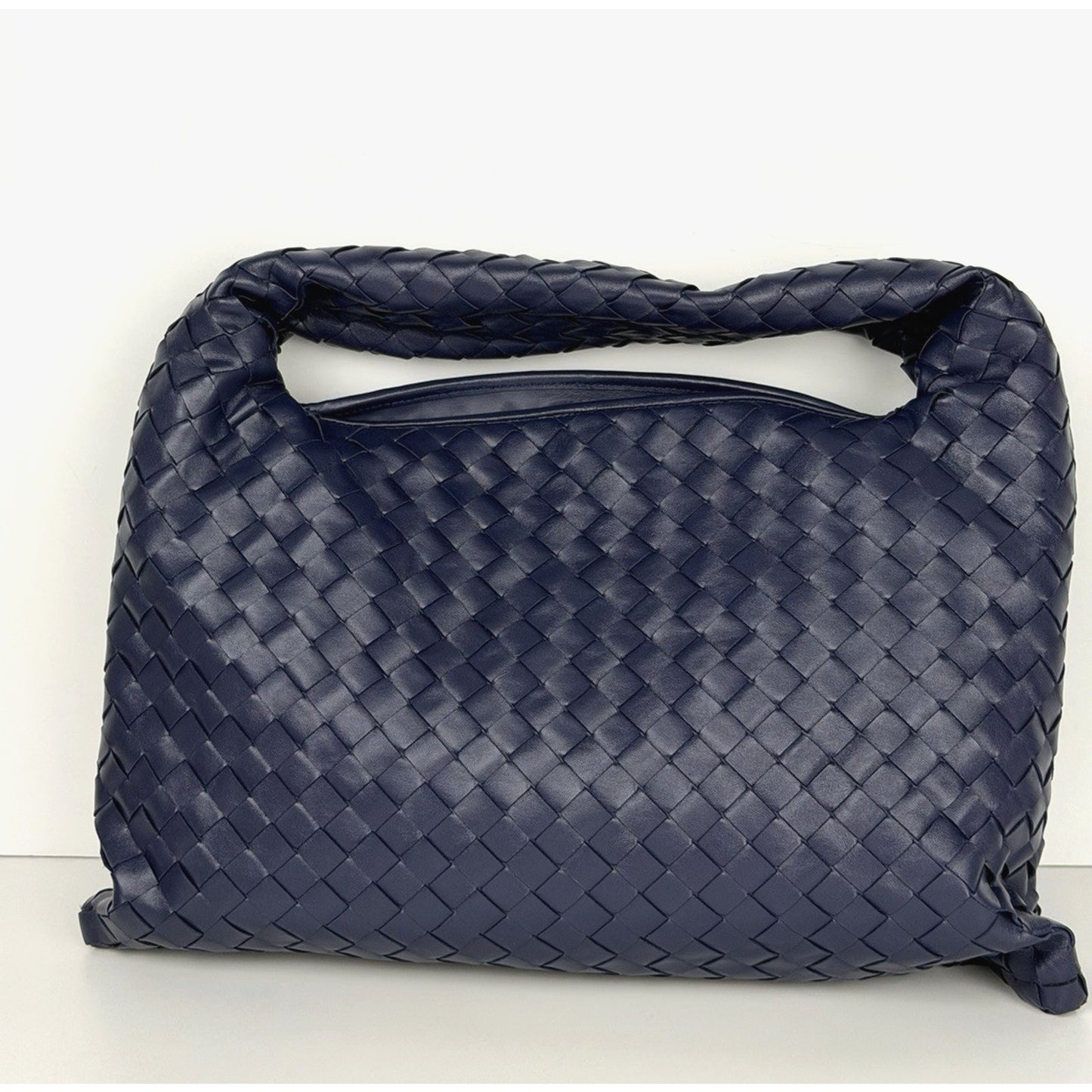 Bottega Veneta Small Hop Hobo Bag in Blue Intrecciato Woven Lambskin Leather D5