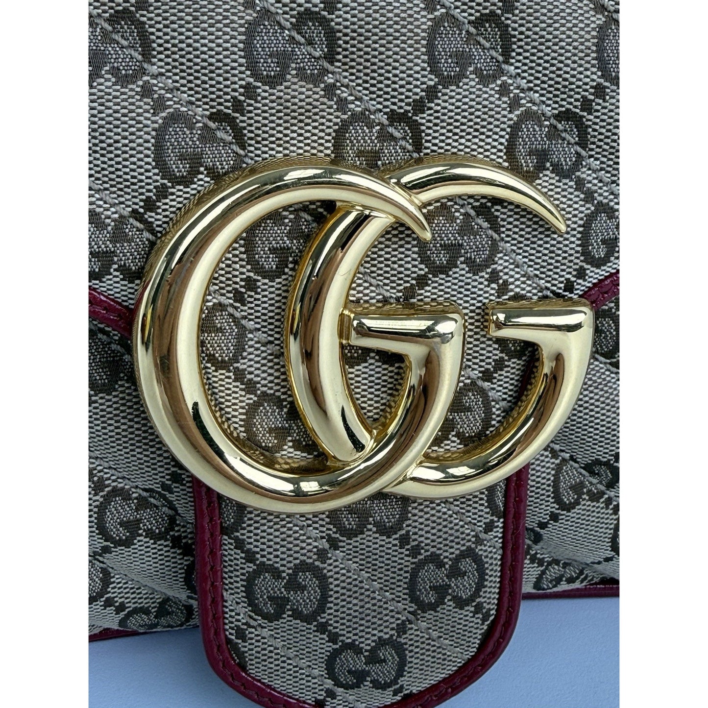 Gucci GG Marmont Monogram Matelassé Diagonal Shoulder Bag Beige and Red