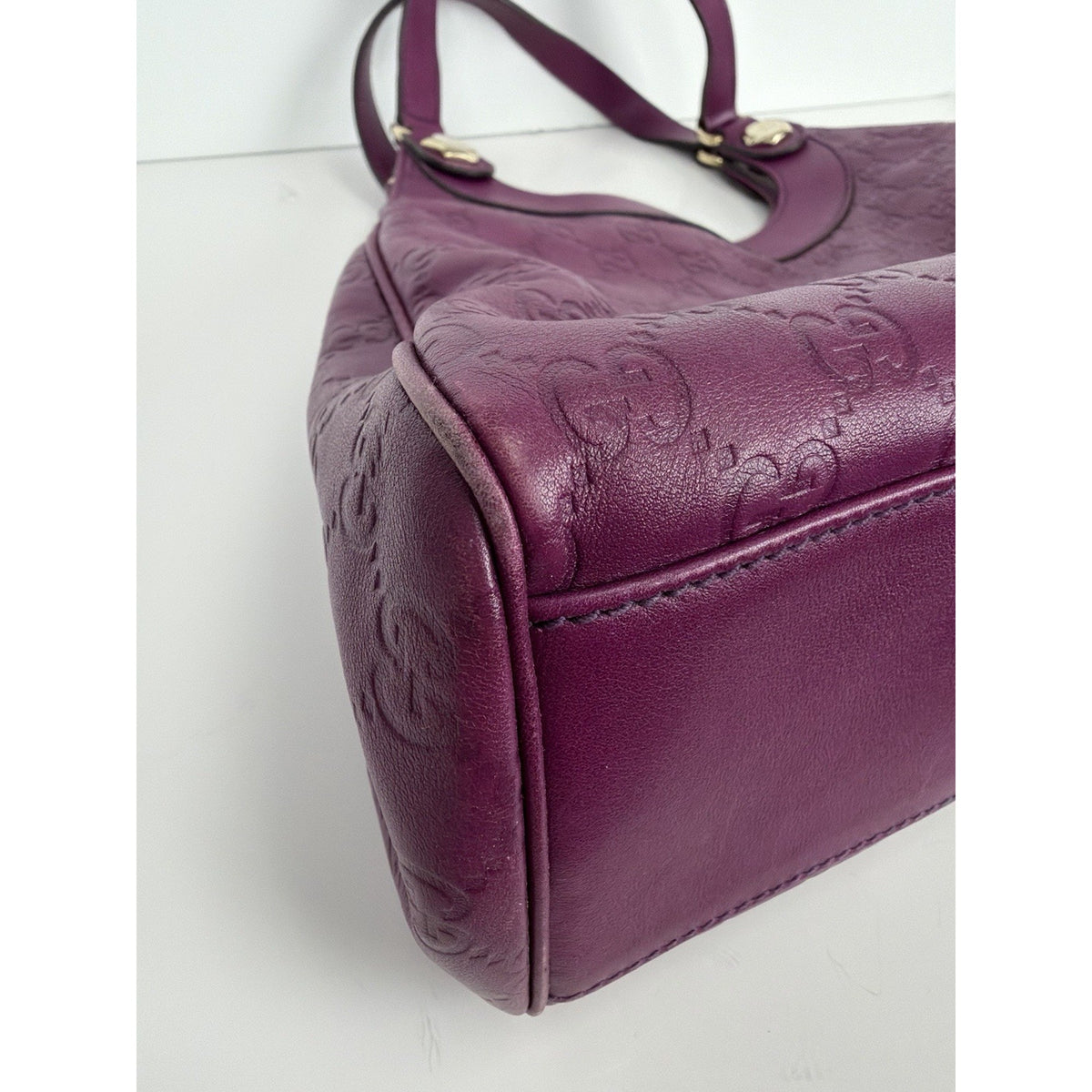 Gucci Charmy Hobo Shoulder Bag in Purple Guccissima Leather Silver Hardware S-05