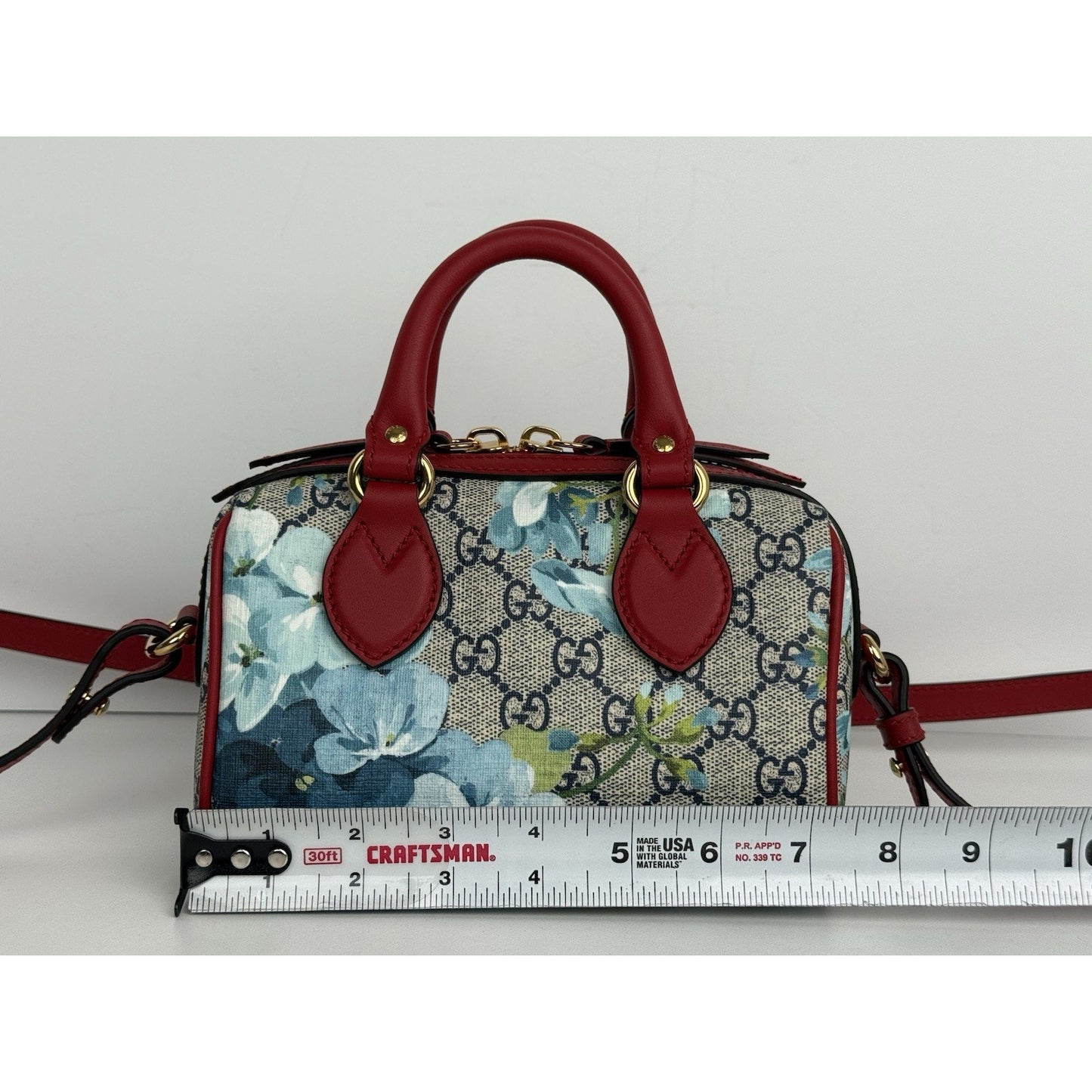 Gucci GG Supreme Blooms Boston Mini Bag with Top Handle and Crossbody Strap
