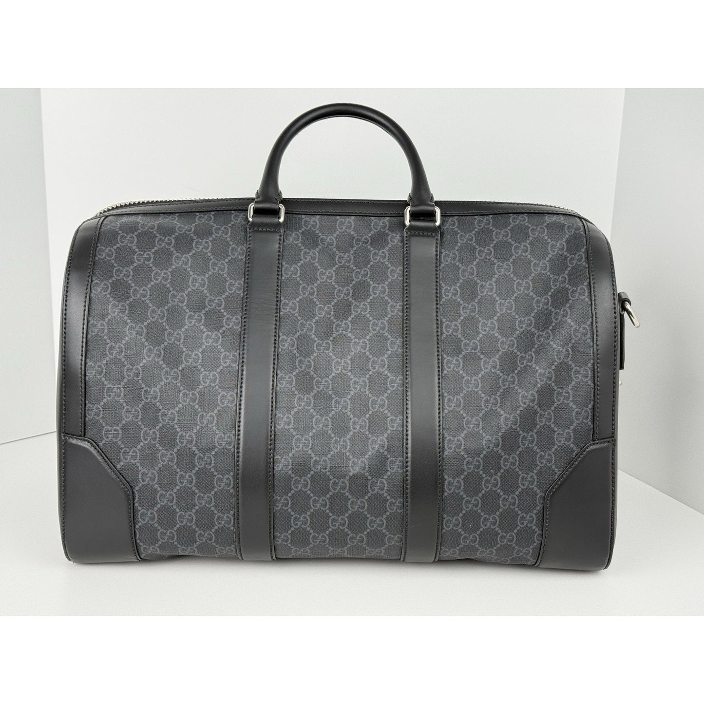 Gucci Large Savoy Duffle Bag GG Supreme Monogram Grey/Black Calfskin Trim