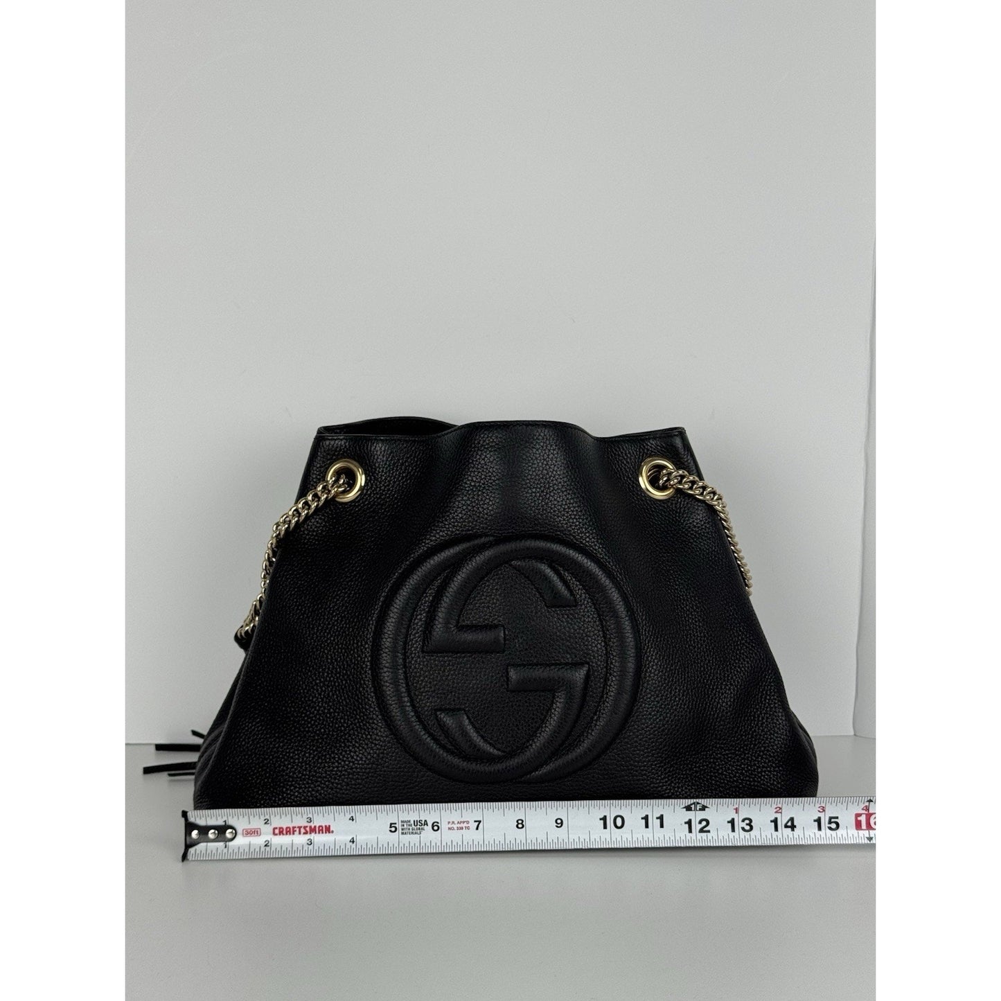 Gucci Soho Black Pebbled Leather Chain Tote Bag C-7