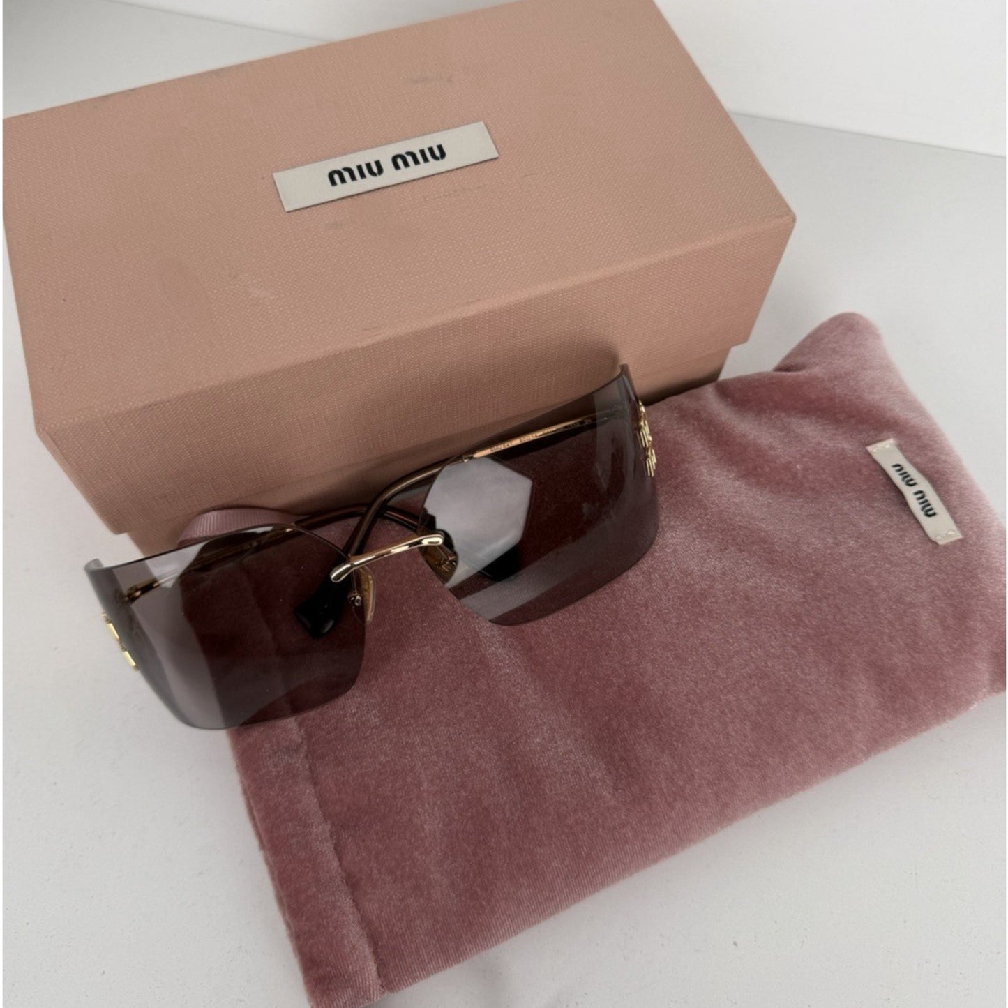 Miu Miu Aube MU 54YS Sunglasses in Gold-Tone Frame & Mauve Lenses S