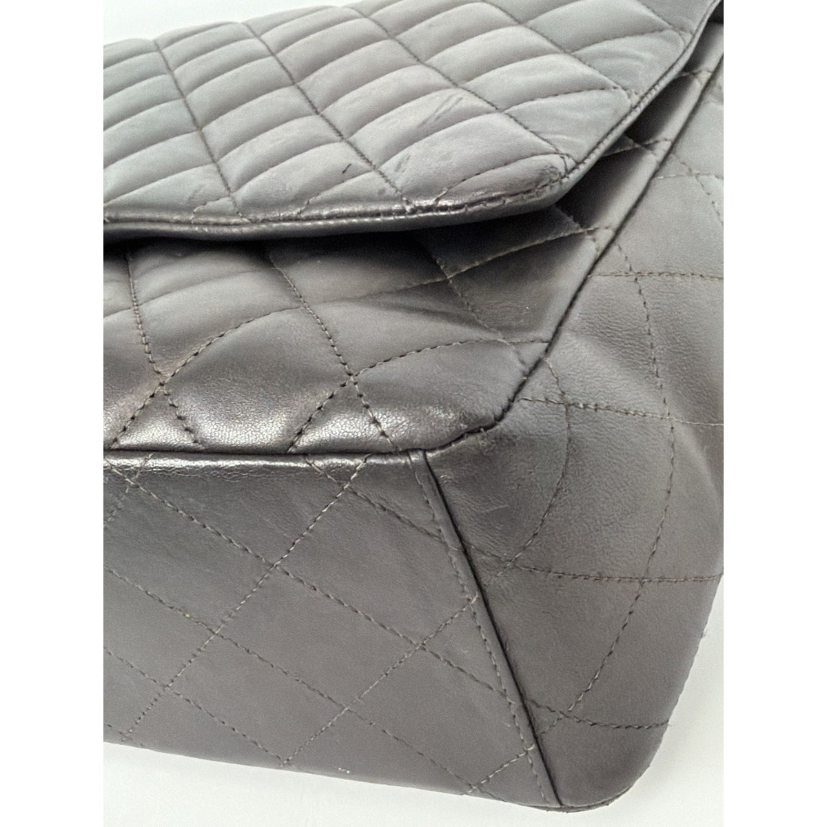 Chanel Classic Flap Bag Maxi in Metallic Dark Grey Quilted Leather 2009-2010 F-3