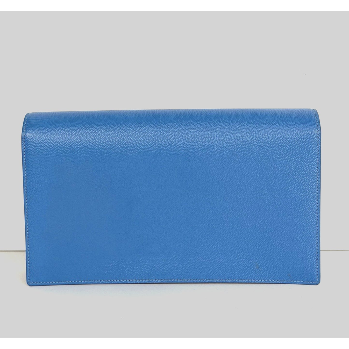 Saint Laurent Monogram Cassandre Clutch Bag in Blue Grain de Poudre Leather S-13