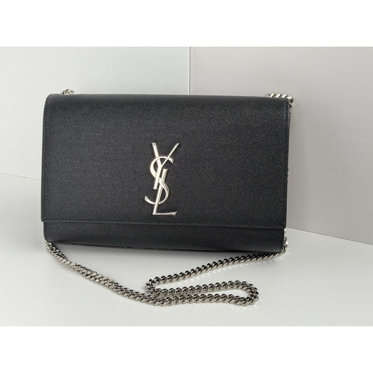 Saint Laurent Kate Grained Black Leather Chain Strap Shoulder Bag