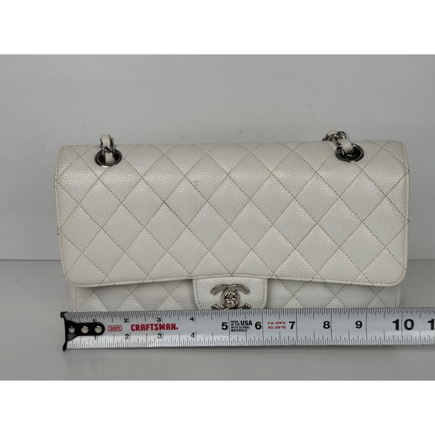Chanel Classic Medium Double Flap Shoulder Bag in White Caviar Leather 2005-2006 B1