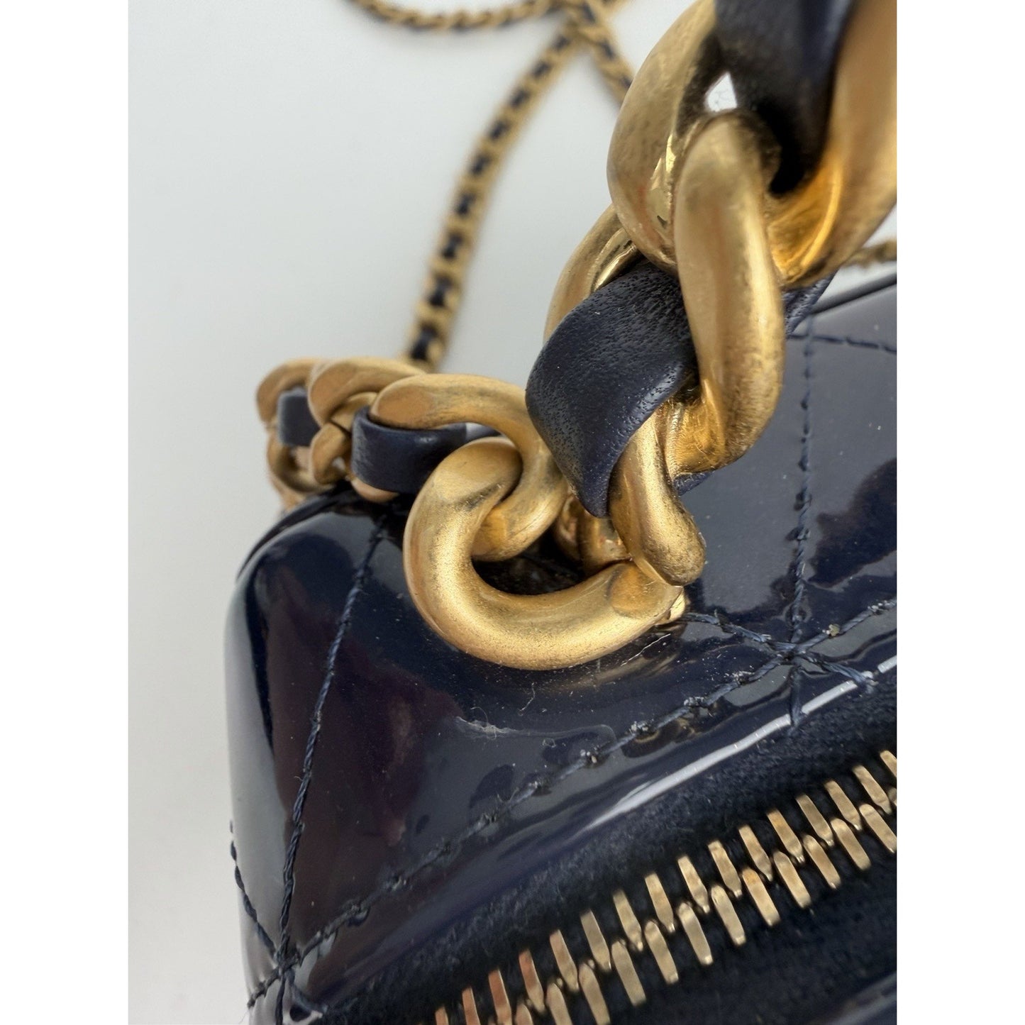 Chanel Woven Chain Top Handle Vanity Case Mini in Quilted Patent Leather NFC U3