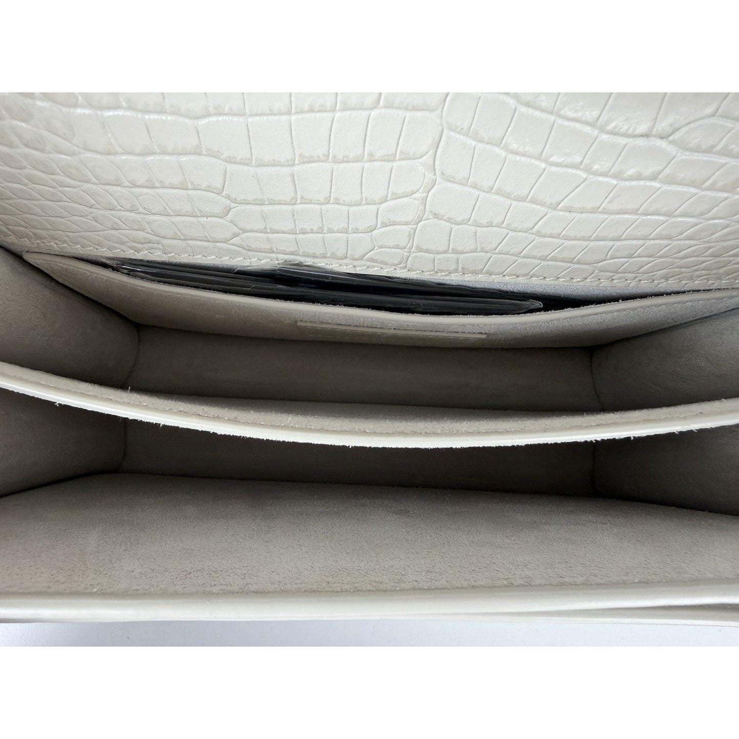 Saint Laurent Sunset Shoulder Bag Medium in White Croc-Embossed Leather S18