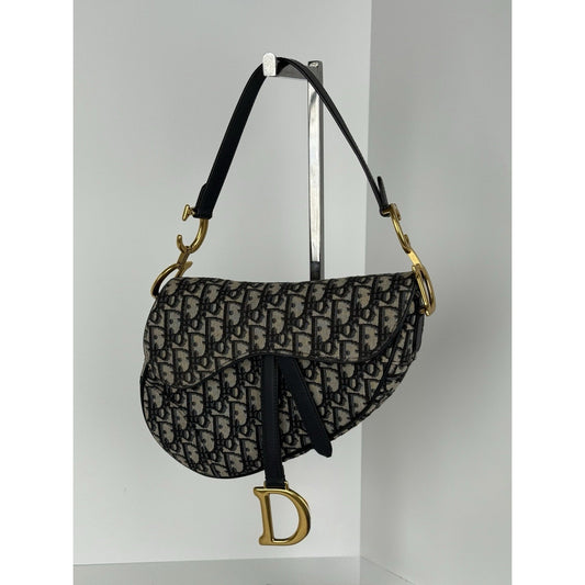 Christian Dior Oblique Jacquard Blue Canvas Saddle Women’s Shoulder Bag