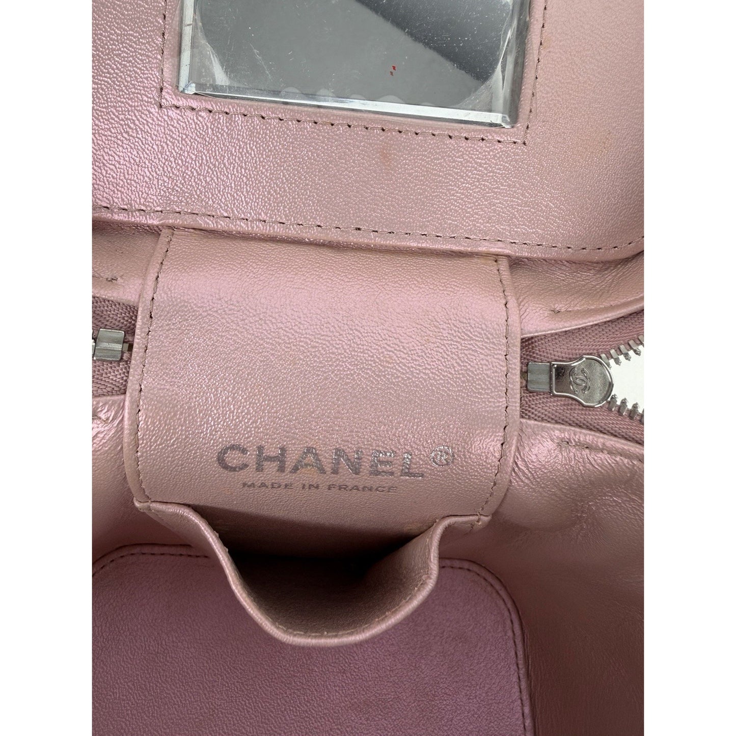Chanel Small Top Handle Vanity Case Bag Iridescent Pink Quilted Leather NFC B
