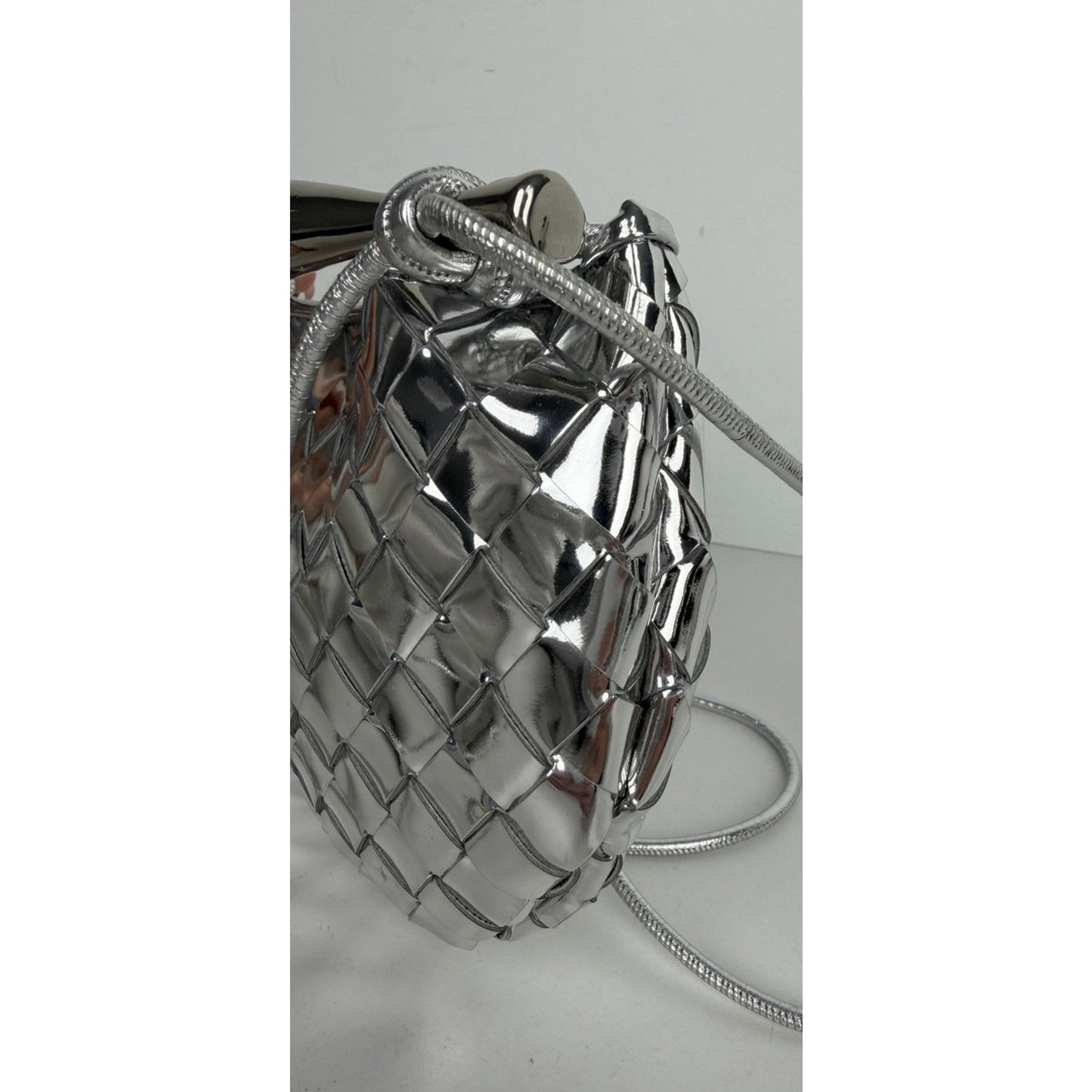 Bottega Veneta Mini Sardine Bag Silver Mirror Laminated Nappa Intrecciato B1