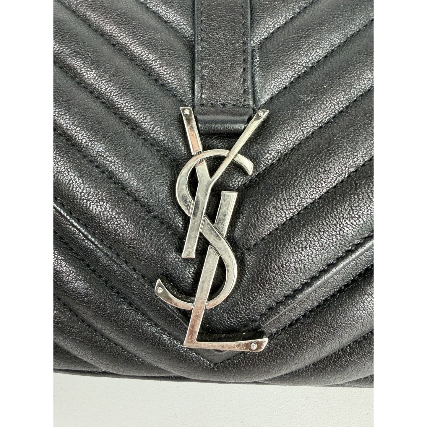 Saint Laurent College Shoulder Bag Medium in Black Chevron-Quilted Leather S-07