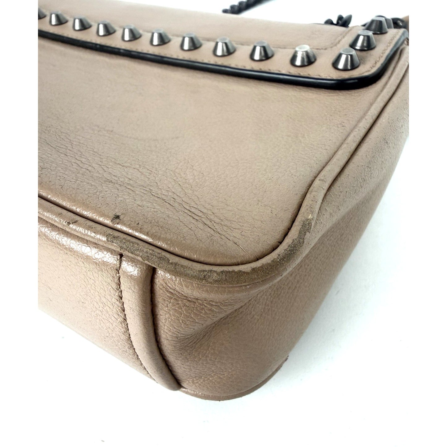 Prada Pattina Glace Studded Crossbody Bag in Neutral Calfskin Leather S-19