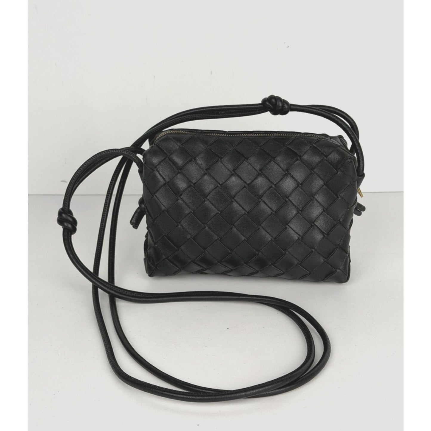 Bottega Veneta Mini Loop Camera Crossbody Bag Black Leather Knot Details S19