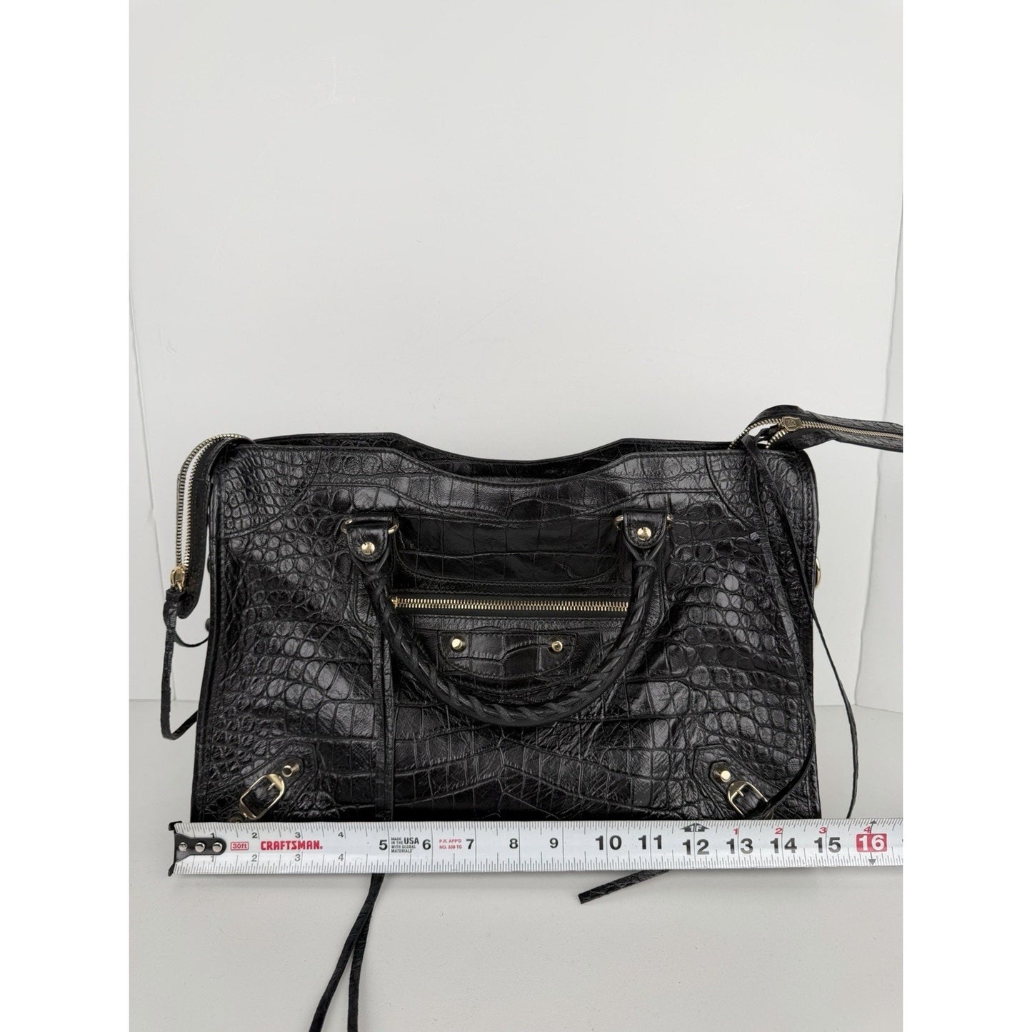 Balenciaga Le City Bag Medium in Black Crocodile-Embossed Leather C-7