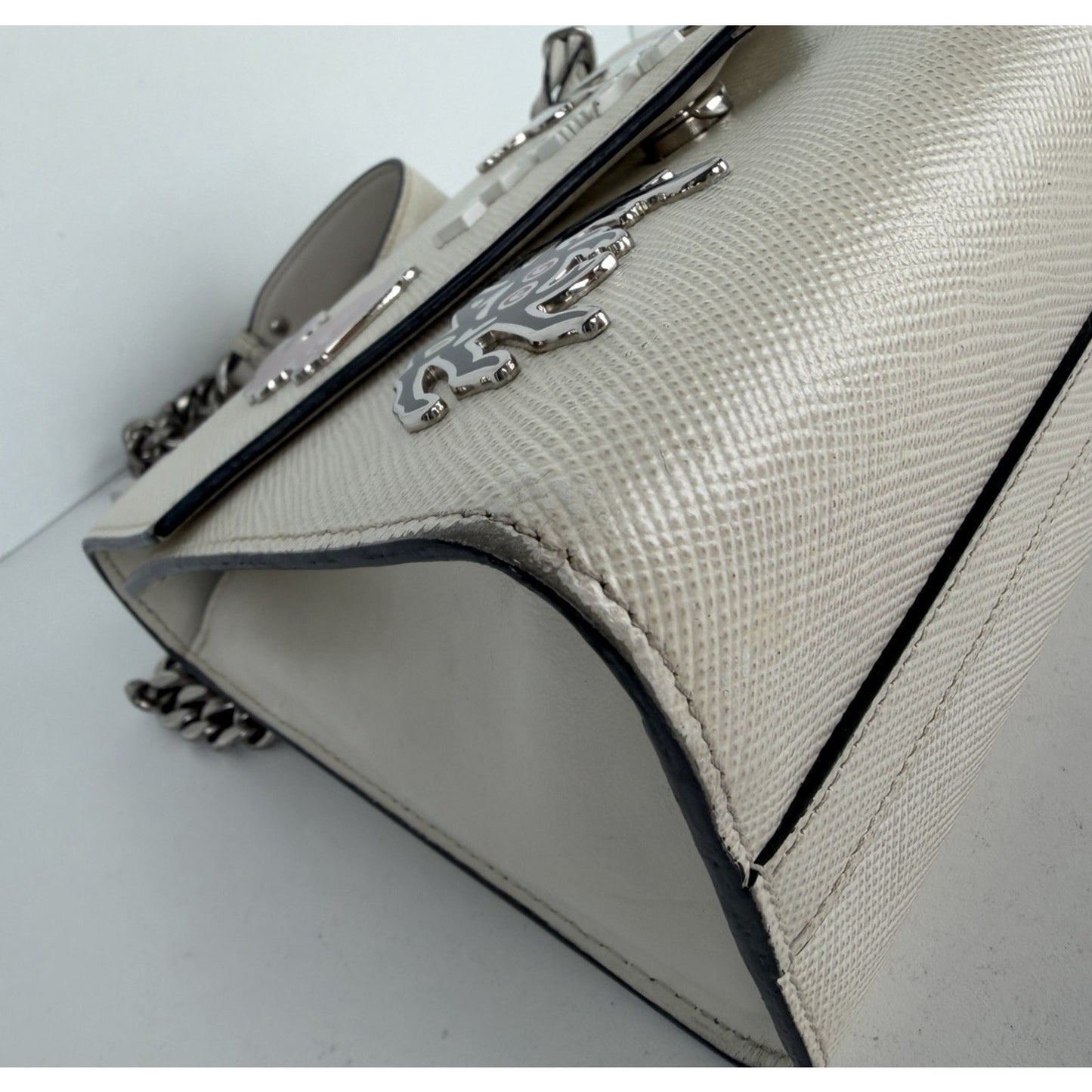 Prada Monochrome Patch Envelope Shoulder Bag Small in White Saffiano Leather S18