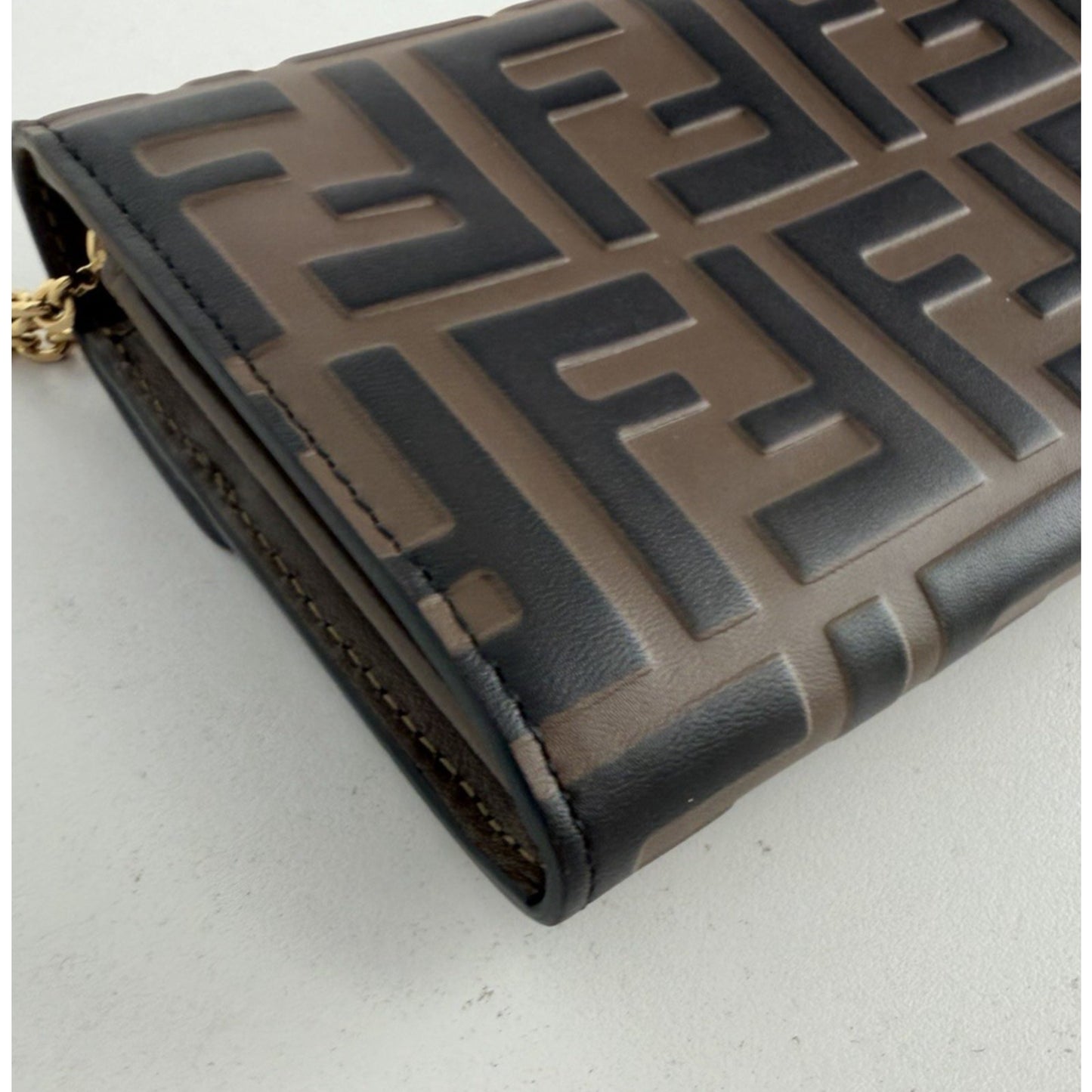 Fendi FF Diamonds Wallet on Chain Bag in Brown Leather Gold HW S08