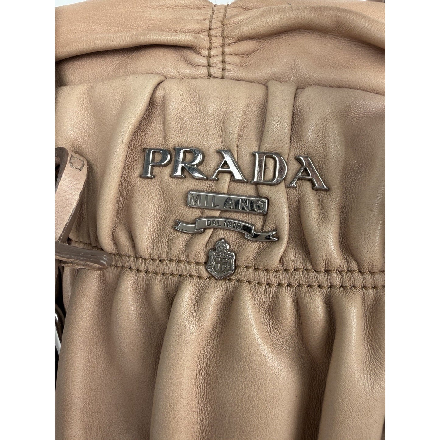 Prada Nappa Gaufre Satchel Bag in Beige Pleated Leather S-19