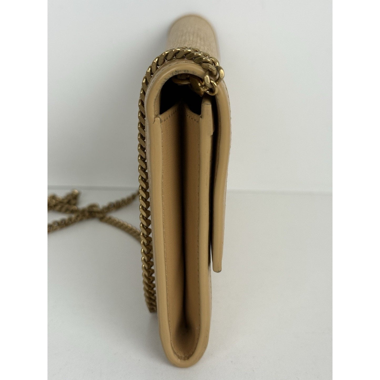 Saint Laurent Micro Raffia Monogram Uptown Chain Wallet – Natural Hay Blush