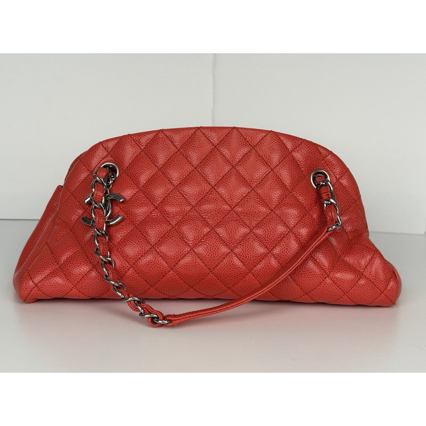 Chanel Medium Just Mademoiselle Bowling Bag in Red Caviar Leather F1