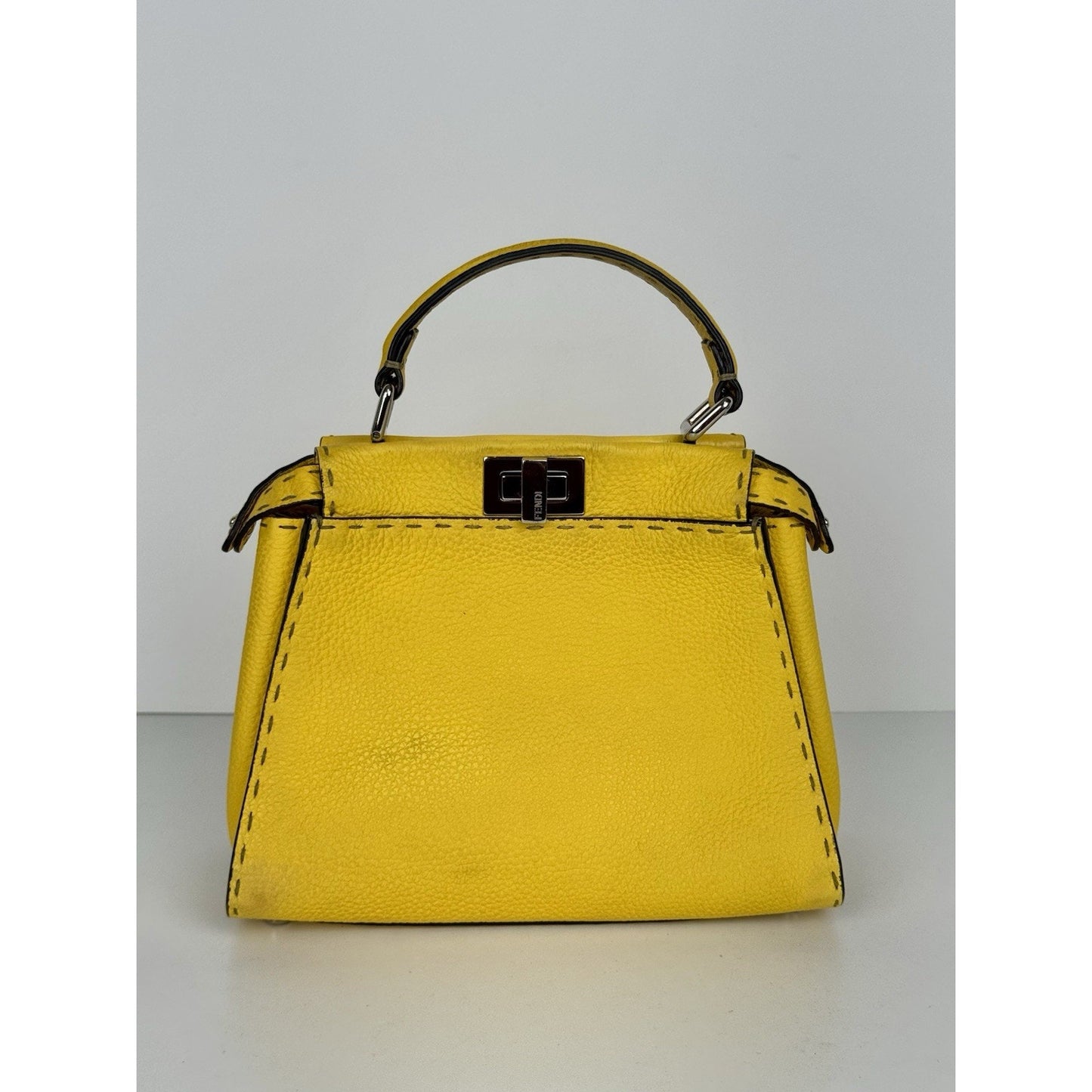 Fendi Peekaboo Mini Bag Yellow Leather Silver Hardware B-9