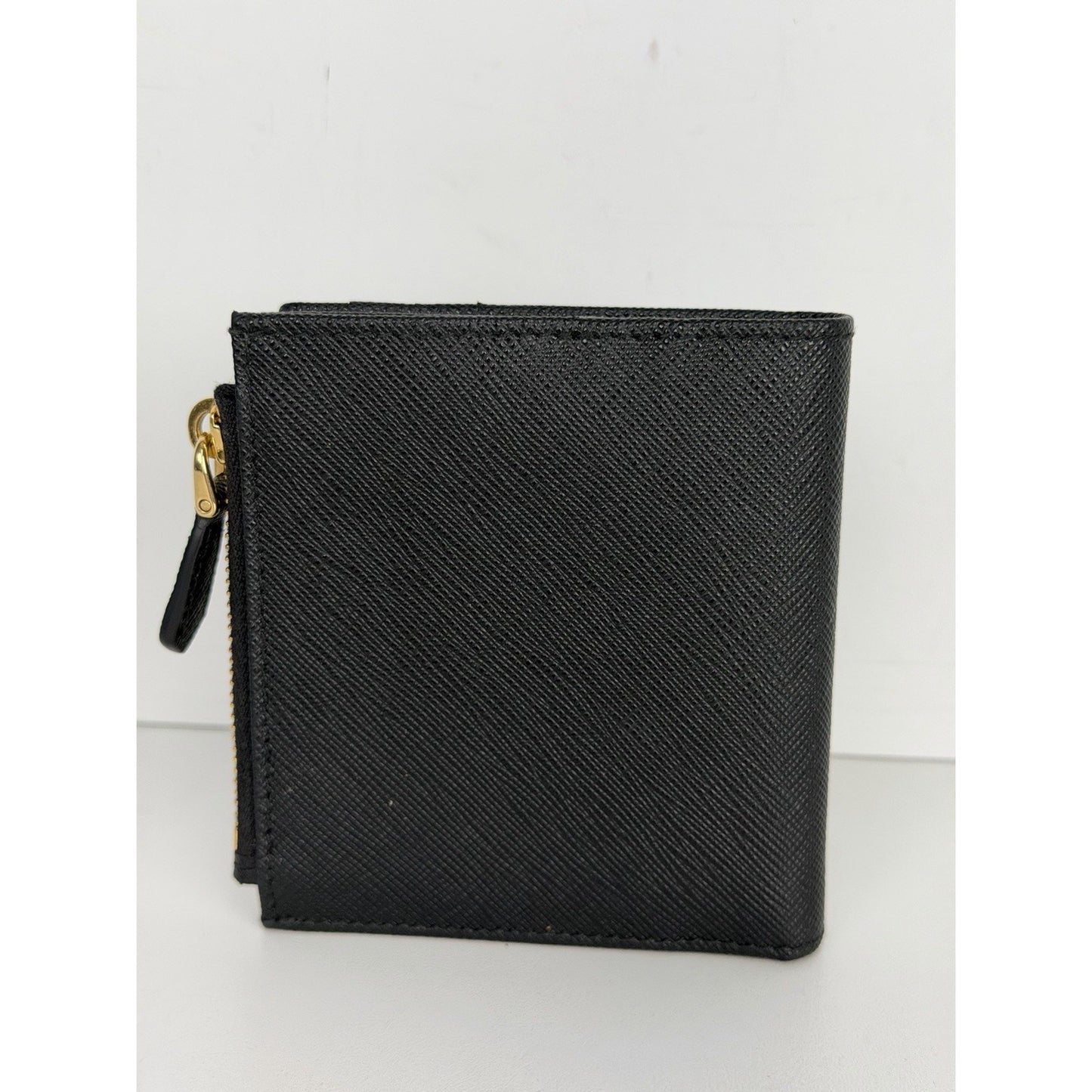 Prada Small Saffiano and Smooth Leather Bifold Wallet in Black